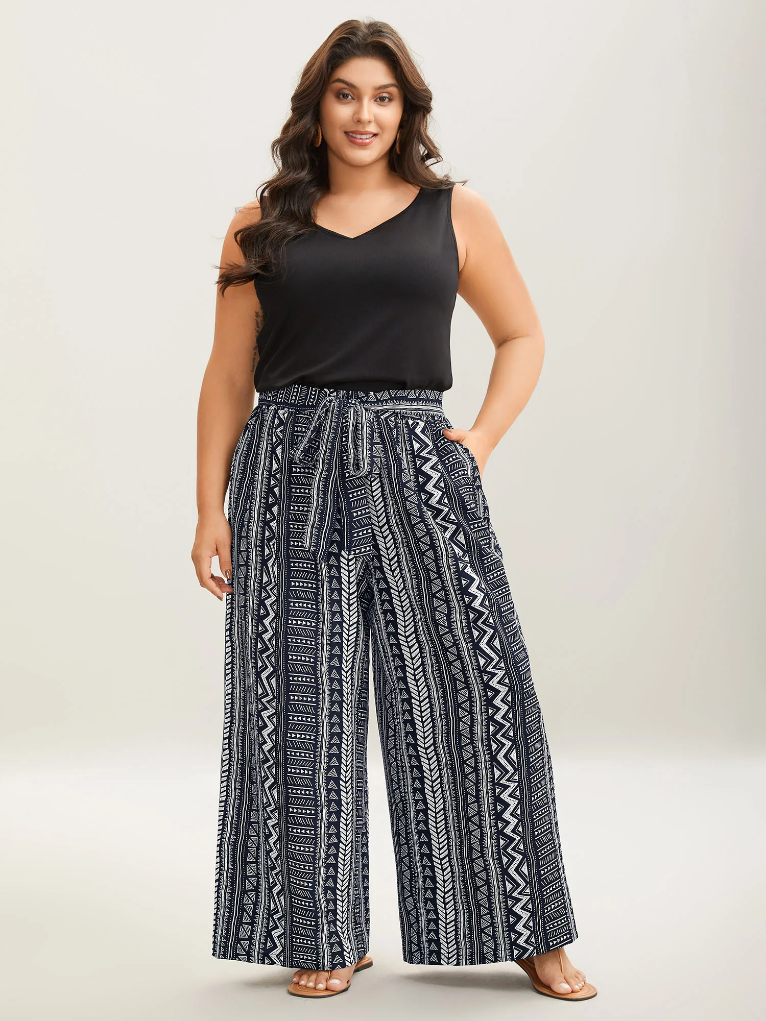 Waist-Tie Wide-Leg Boho Print Pants - Image 11