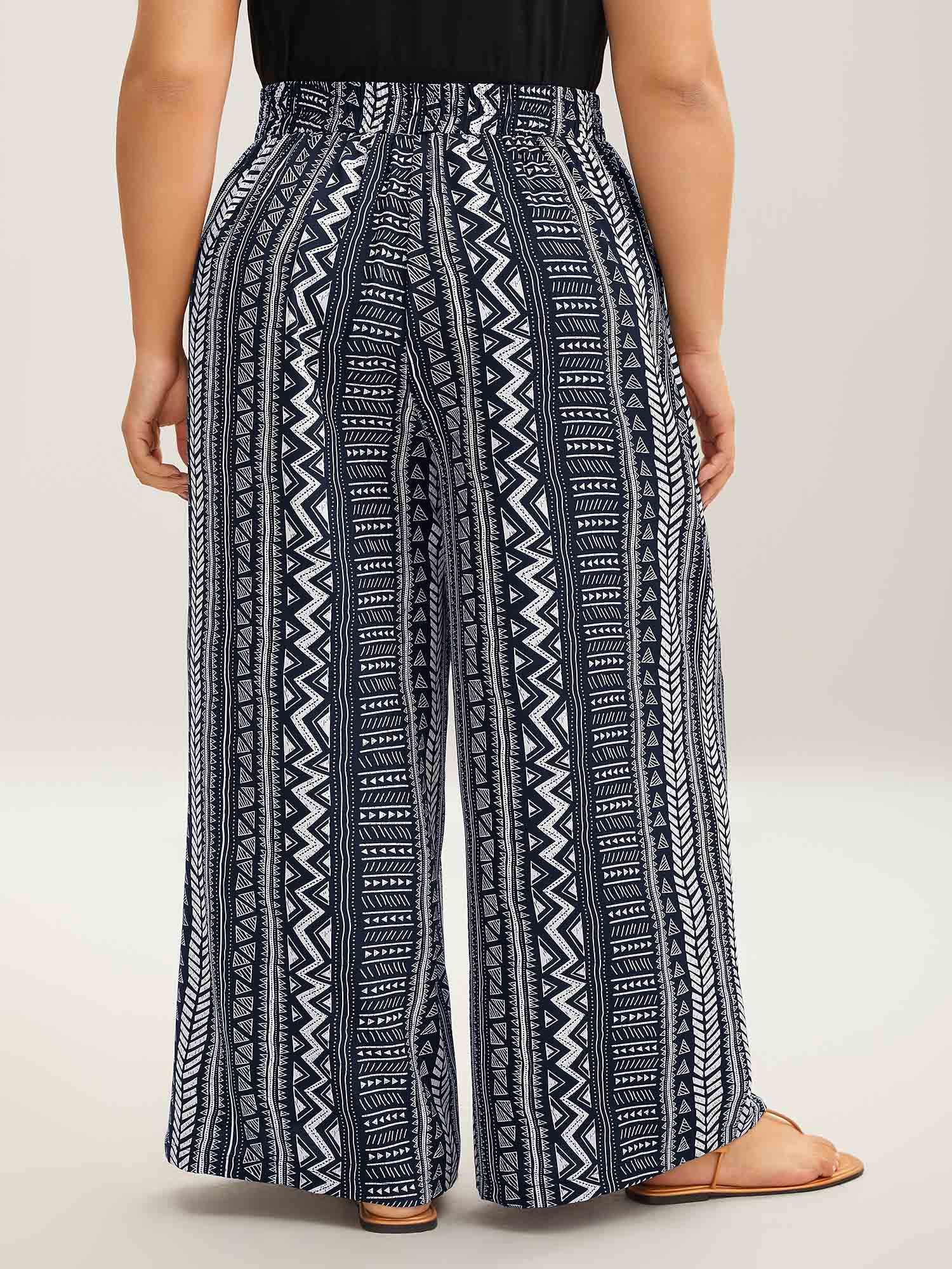 Waist-Tie Wide-Leg Boho Print Pants - Image 12