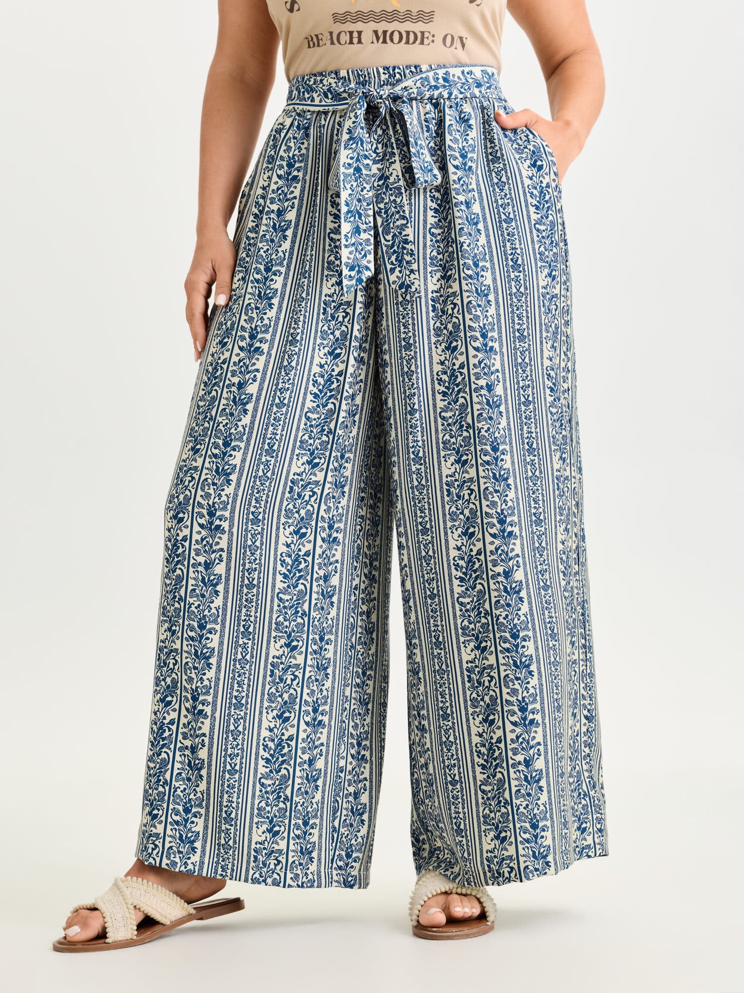 Waist-Tie Wide-Leg Boho Print Pants - Image 14