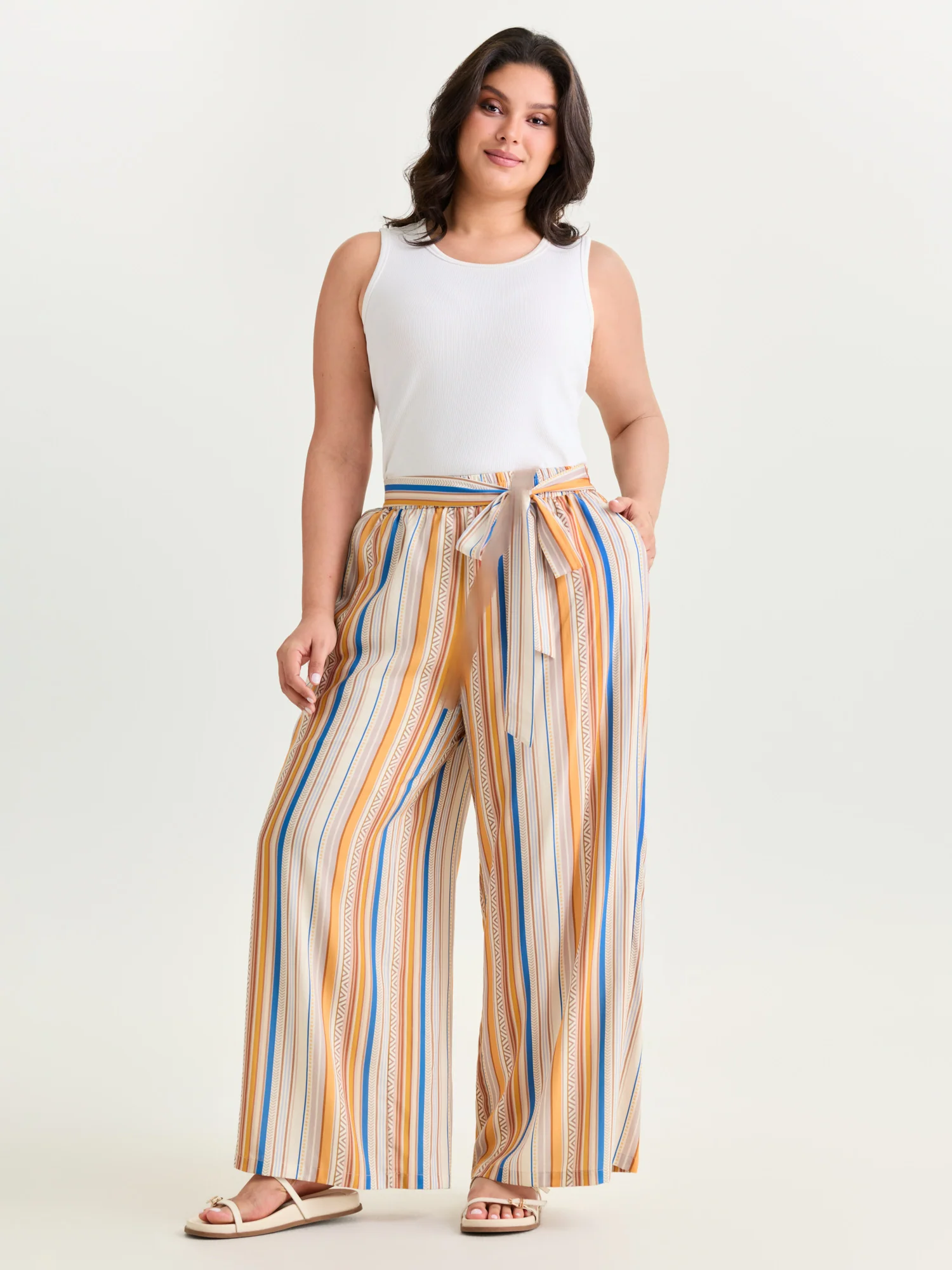 Waist-Tie Wide-Leg Boho Print Pants - Image 17
