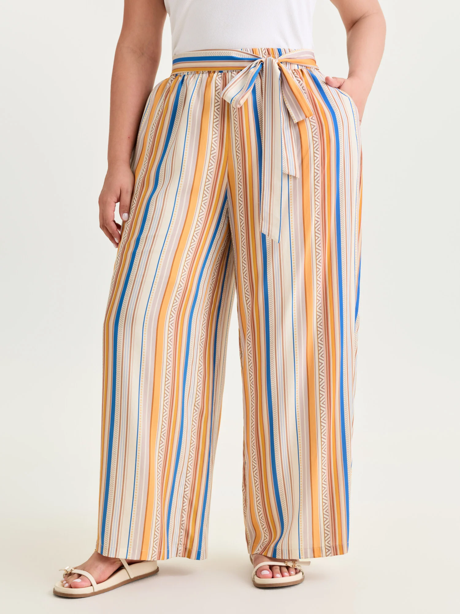 Waist-Tie Wide-Leg Boho Print Pants - Image 18