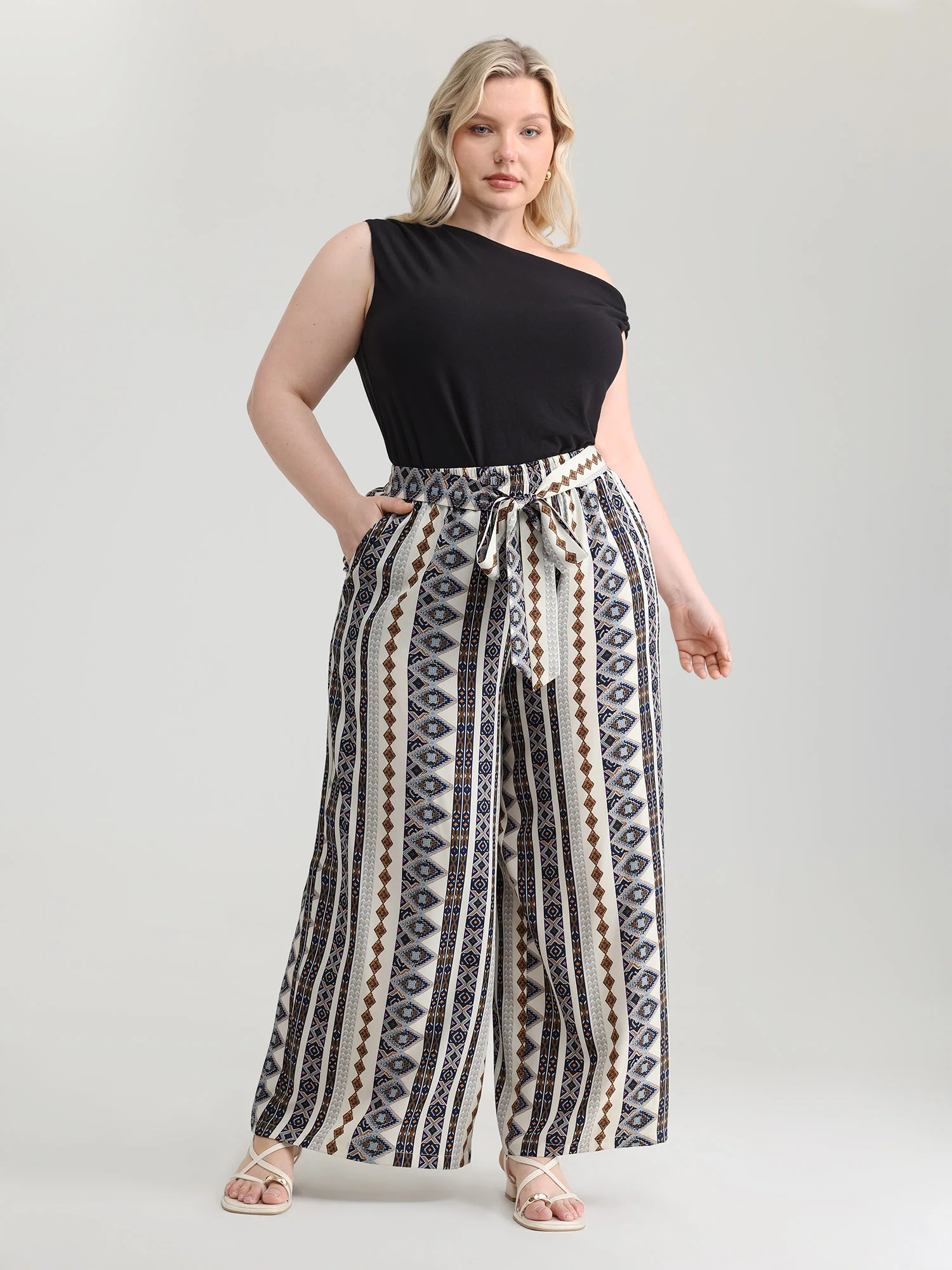 Waist-Tie Wide-Leg Boho Print Pants - Image 23