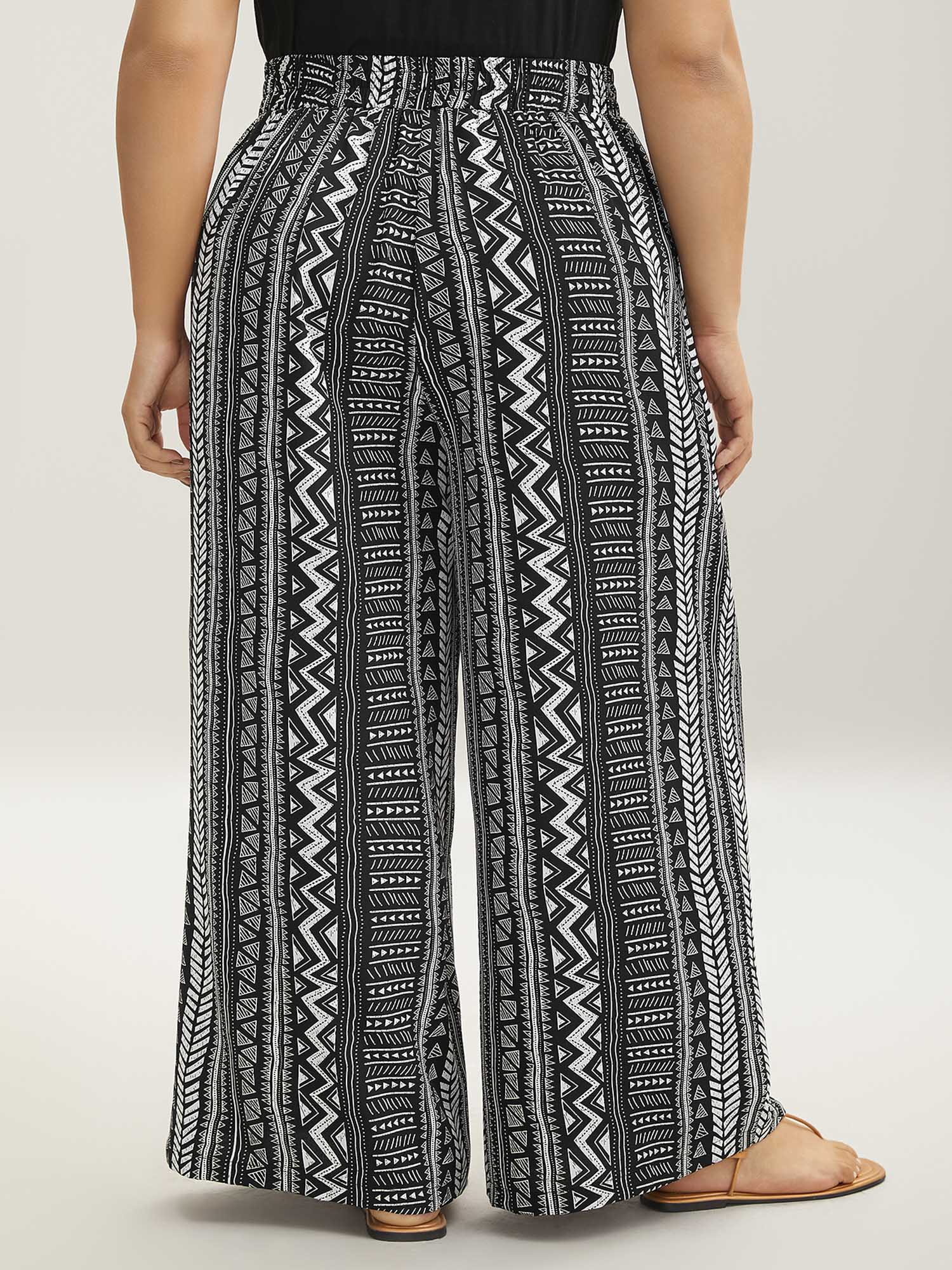 Waist-Tie Wide-Leg Boho Print Pants - Image 4