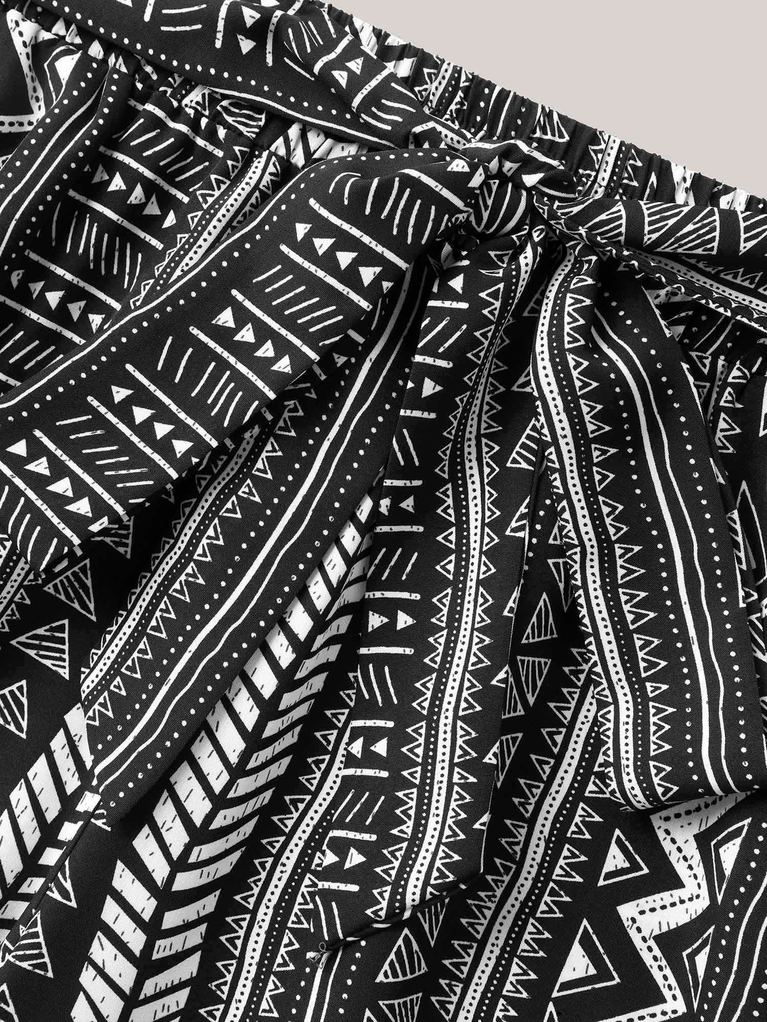 Waist-Tie Wide-Leg Boho Print Pants - Image 7