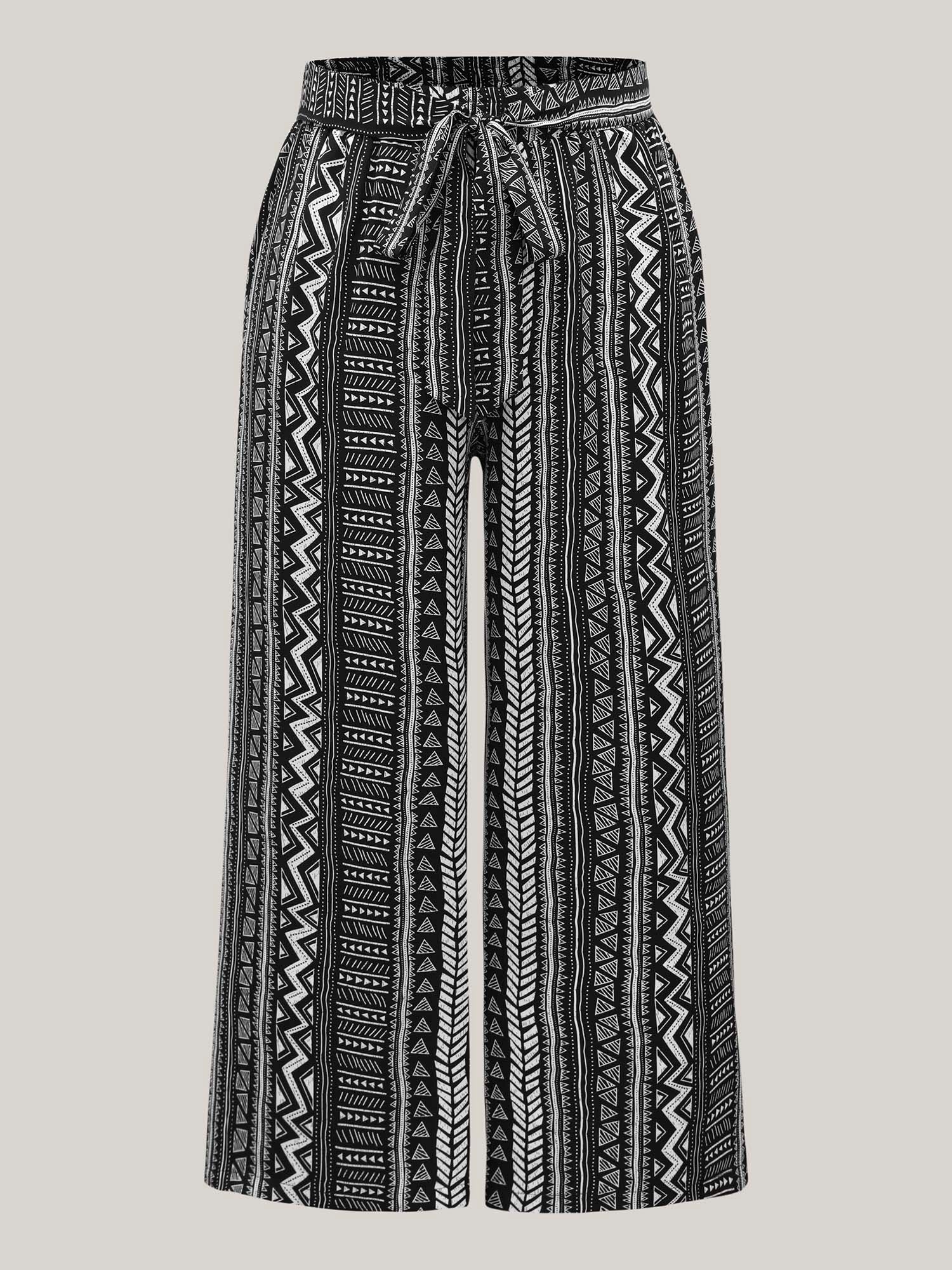 Waist-Tie Wide-Leg Boho Print Pants - Image 8