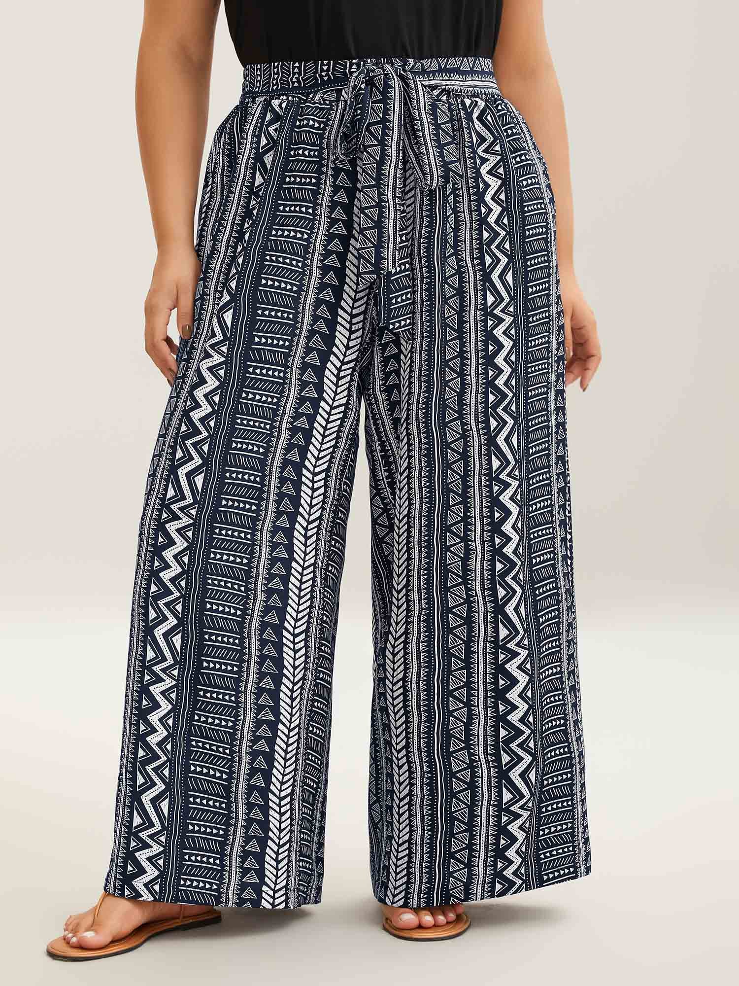 Waist-Tie Wide-Leg Boho Print Pants - Image 9