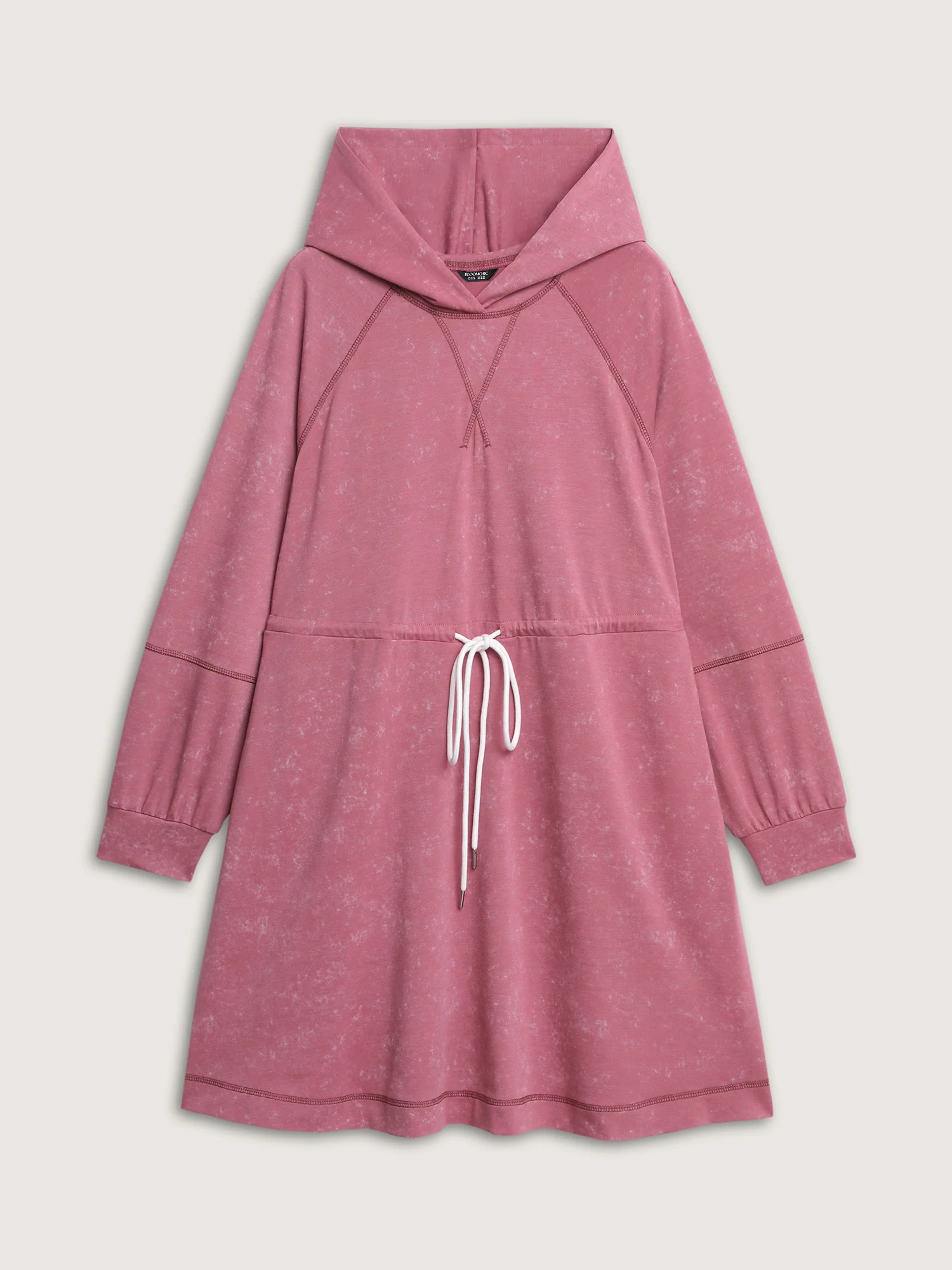 Washed Effect Drawstring Contrast Hooded Dress - Image 5