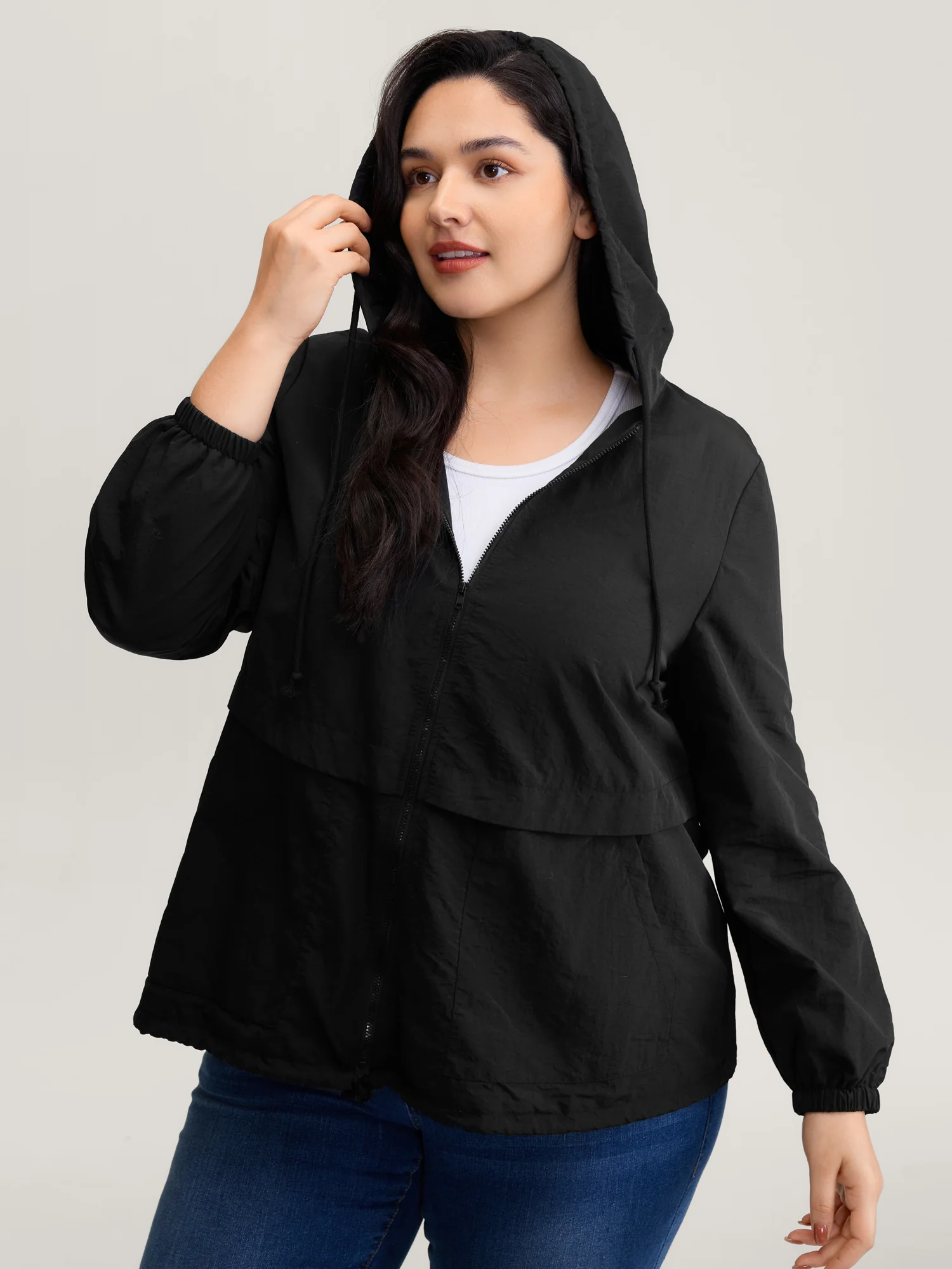 Water-Resistant Hooded Lined Zipper Jacket - Image 2