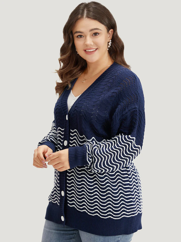 Water Ripple Button Fly Elastic Cuffs Cardigan - Image 3