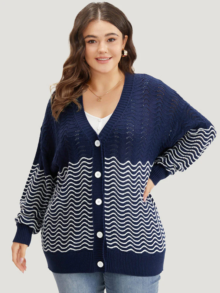 Water Ripple Button Fly Elastic Cuffs Cardigan - Image 4
