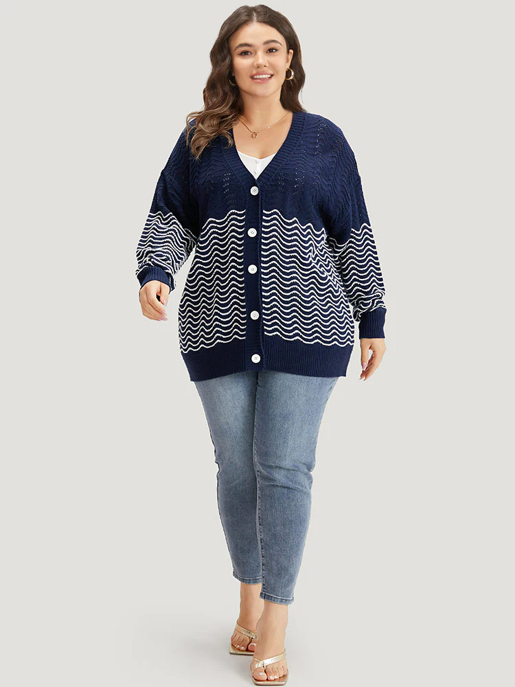 Water Ripple Button Fly Elastic Cuffs Cardigan - Image 5