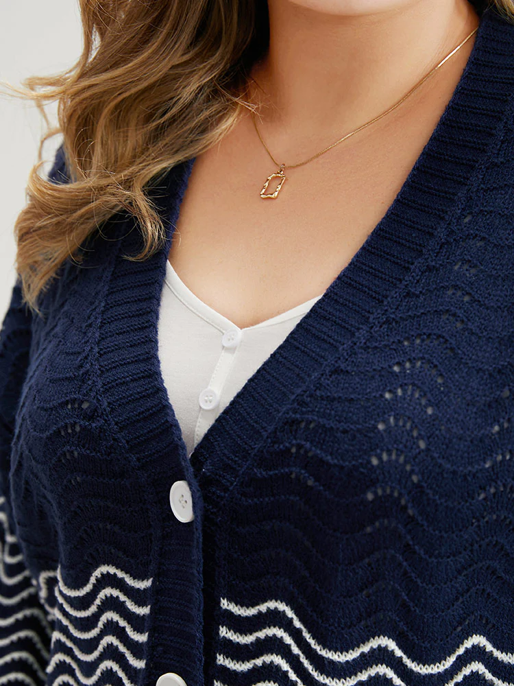 Water Ripple Button Fly Elastic Cuffs Cardigan - Image 7