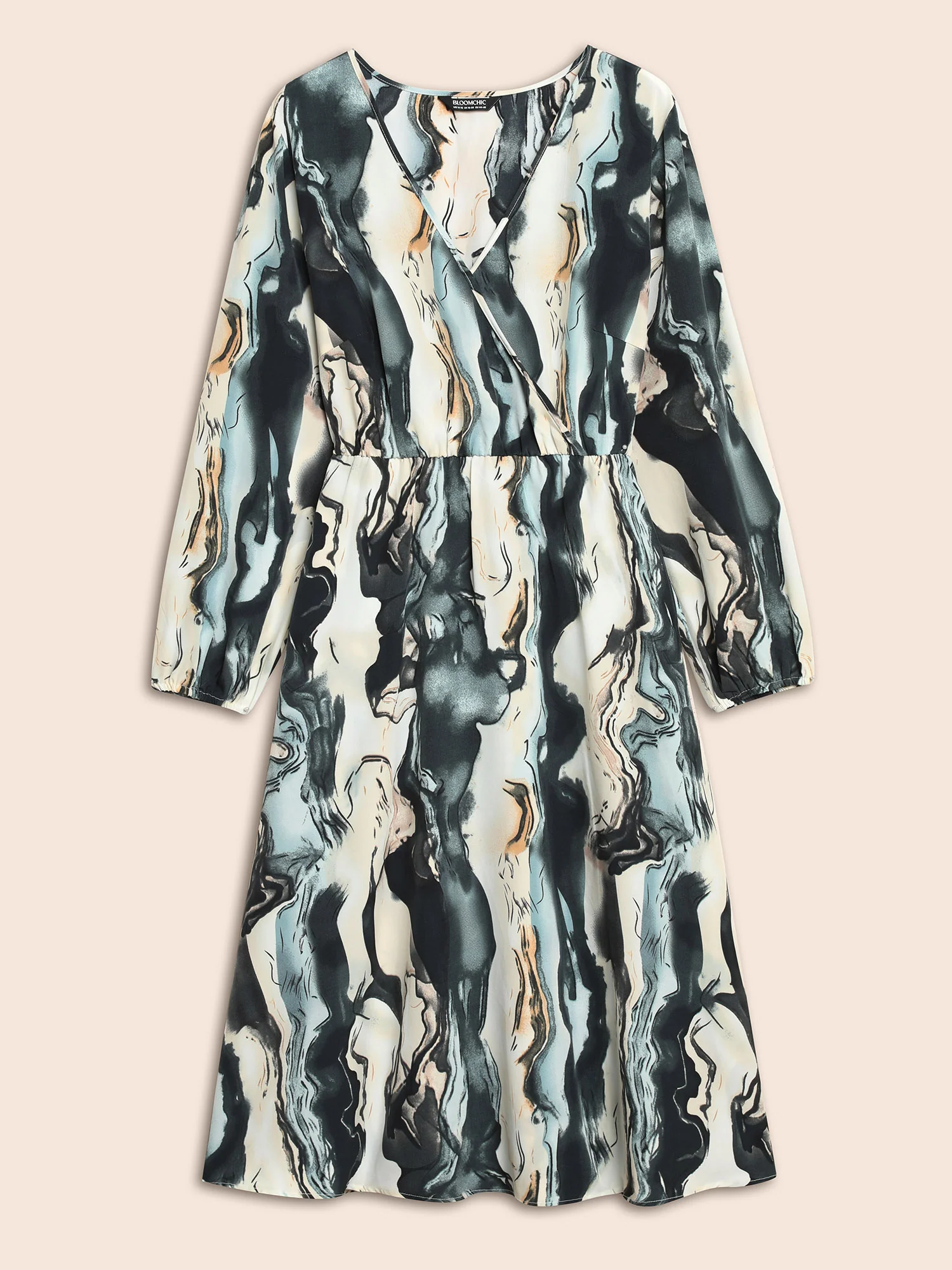 Watercolor Floral Overlap Collar Midi Dress - Image 6