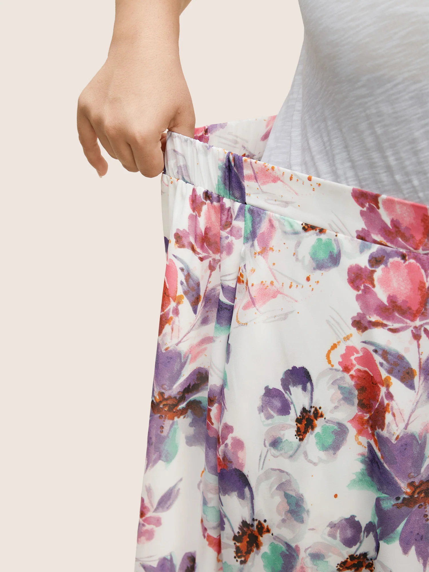 Watercolor Floral Print Slit Hem Pocket Skirt - Image 5