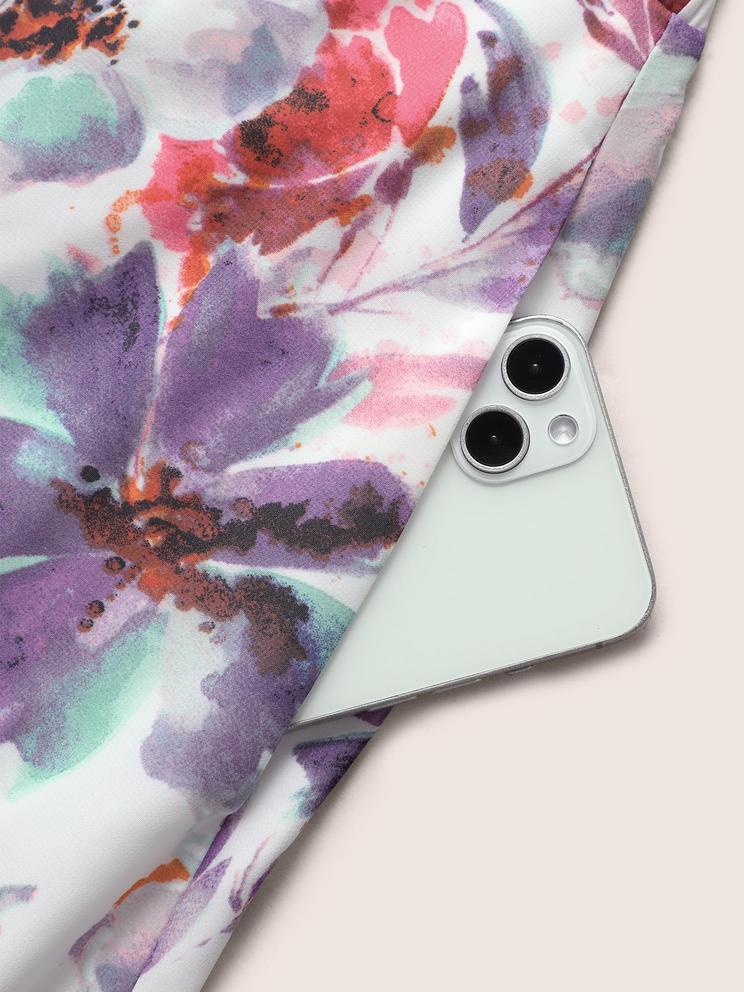 Watercolor Floral Print Slit Hem Pocket Skirt - Image 6
