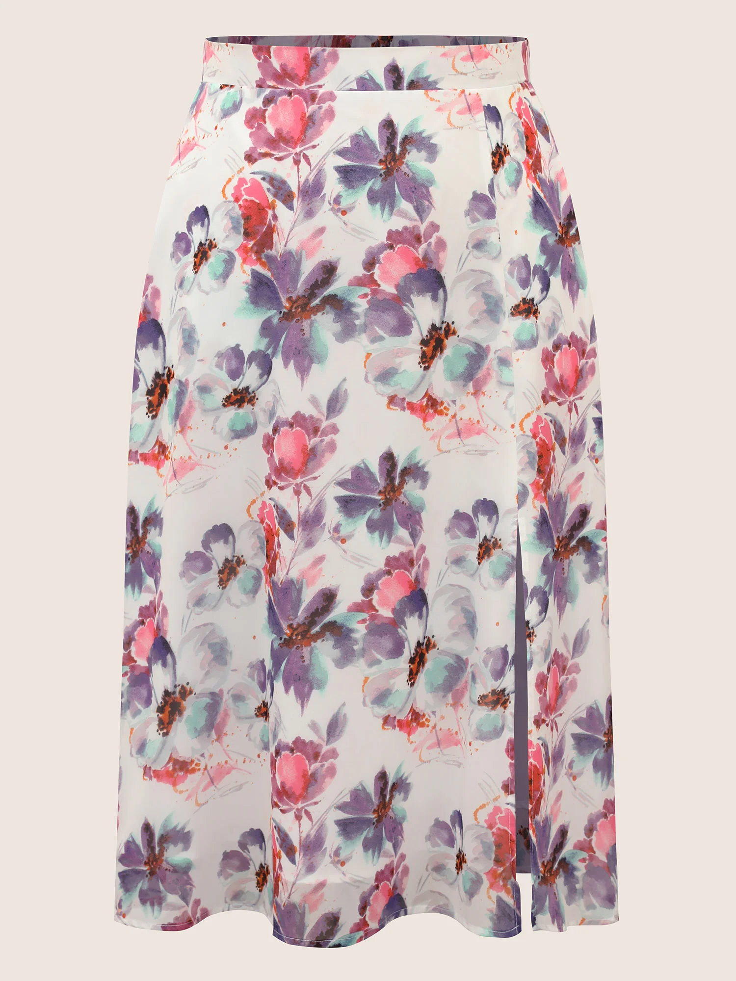 Watercolor Floral Print Slit Hem Pocket Skirt - Image 8