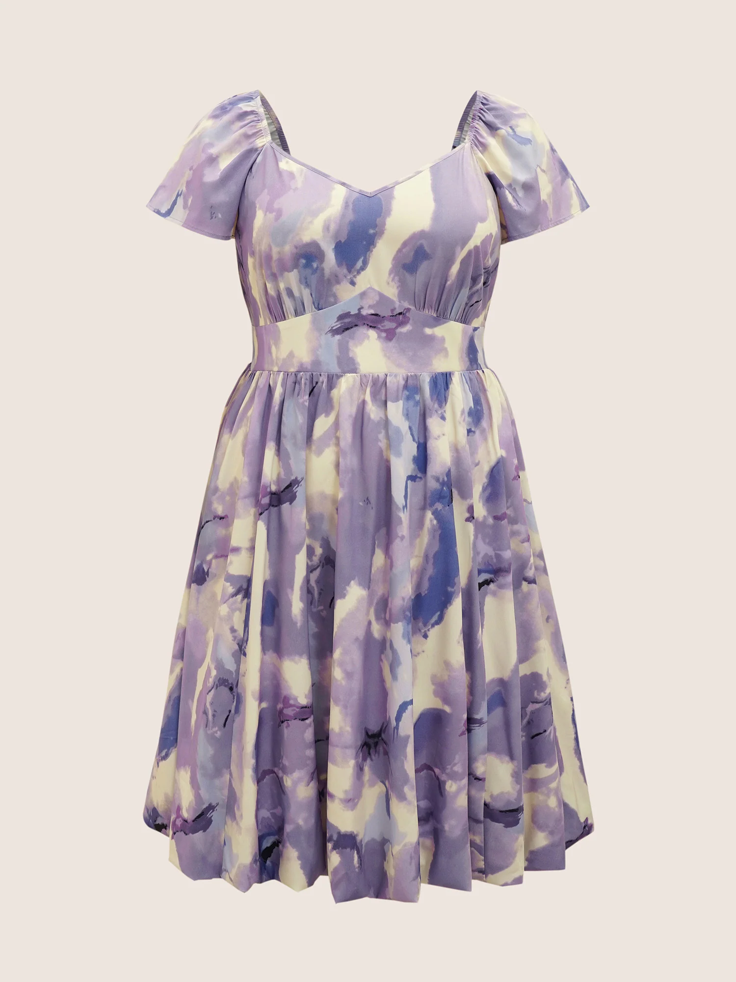 Watercolor Floral Bubble Hem Pockets Dress - Image 7