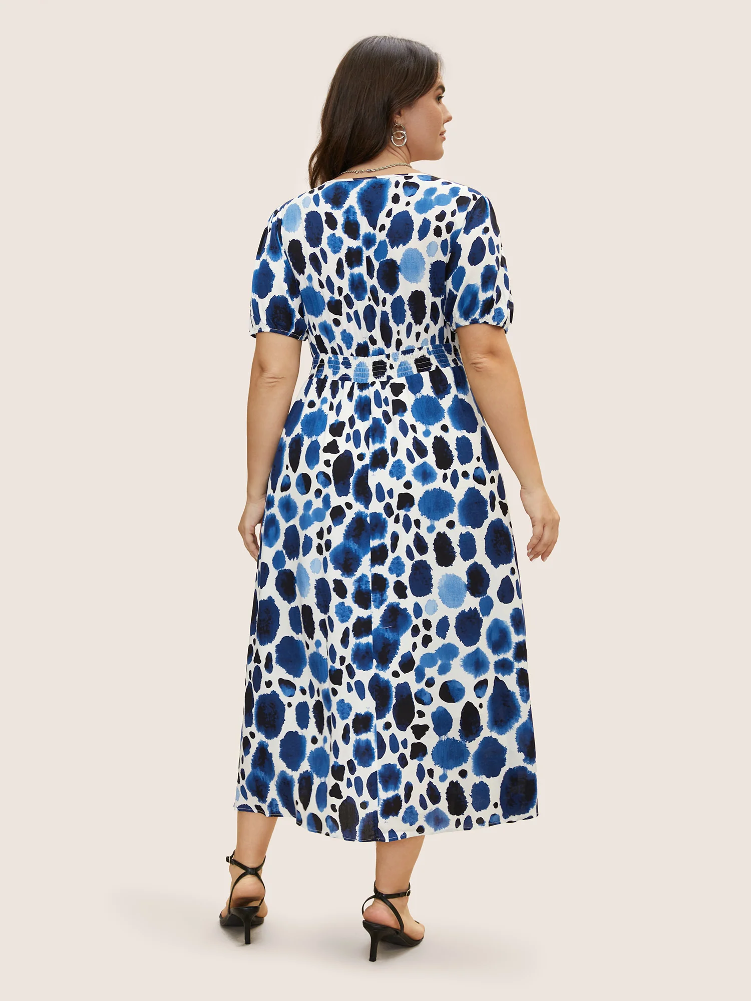Watercolor Polka Dot Wrap Lantern Sleeve Dress - Image 5