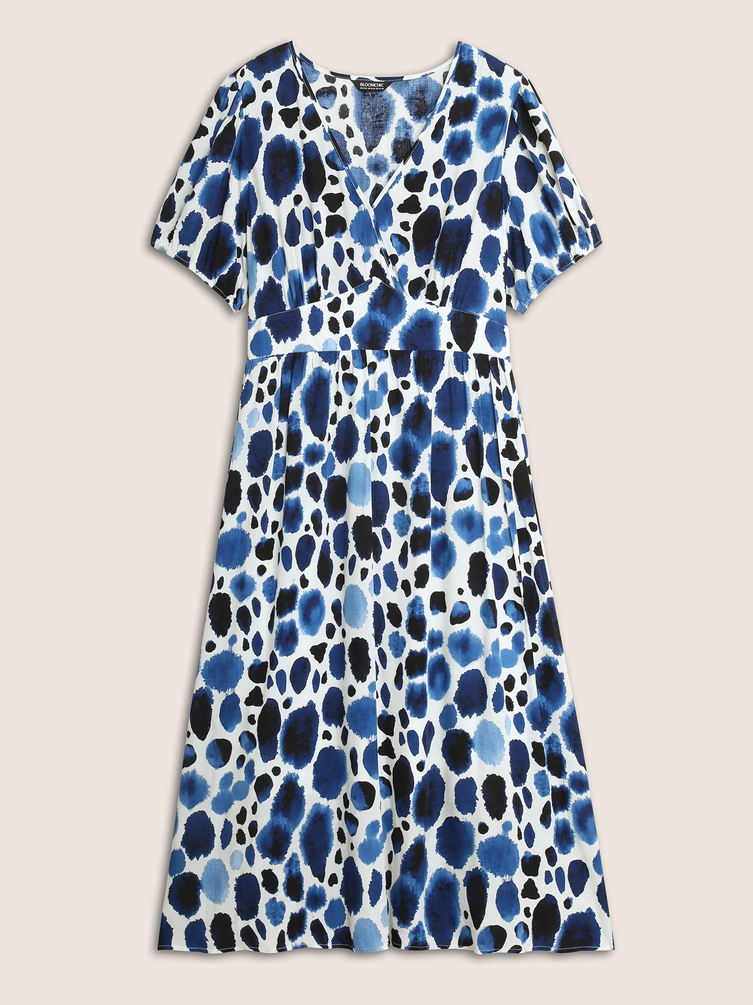 Watercolor Polka Dot Wrap Lantern Sleeve Dress - Image 8
