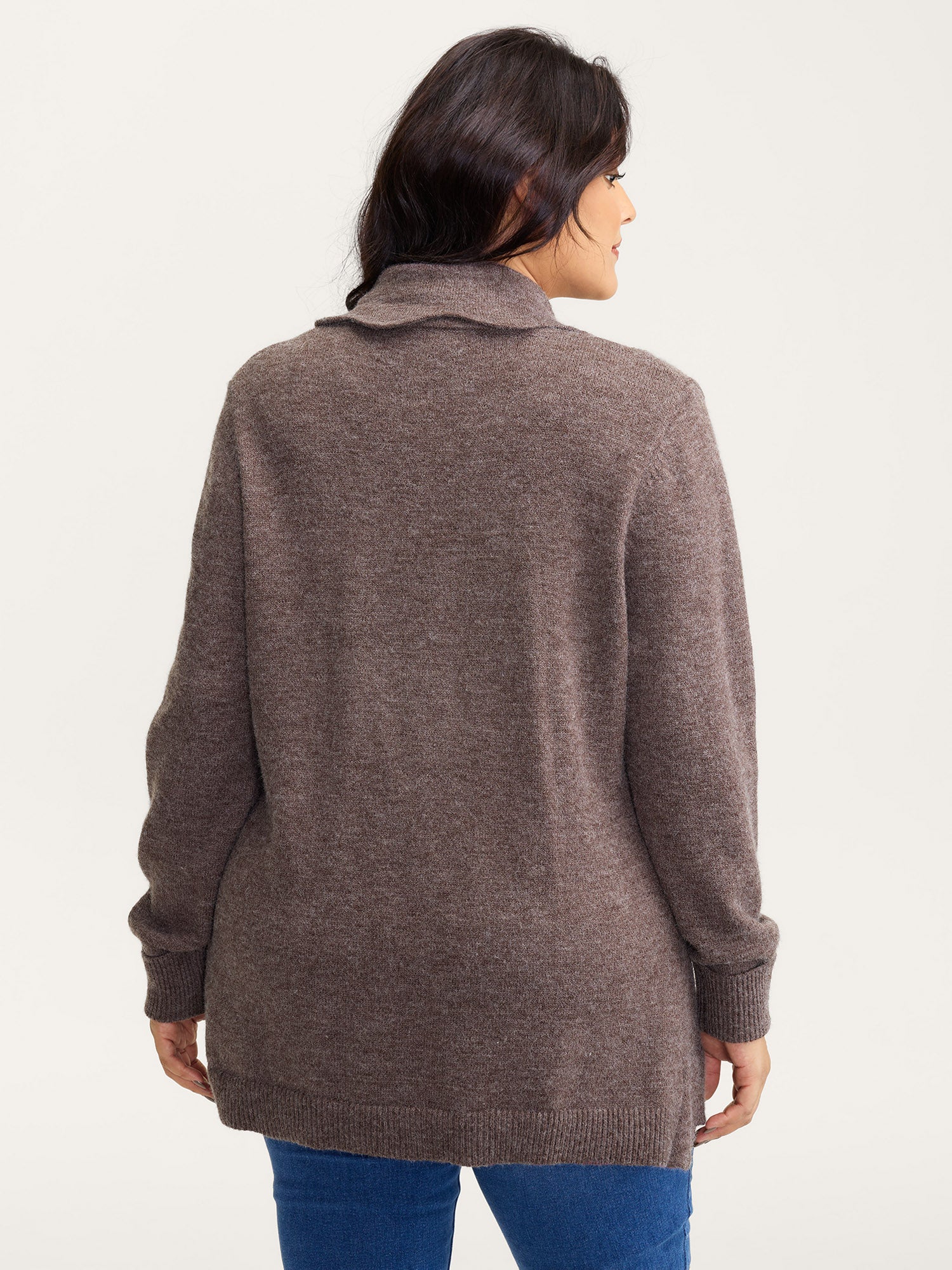 Wavy Arc Hem Tie-Front Knit Cardigan - Image 5