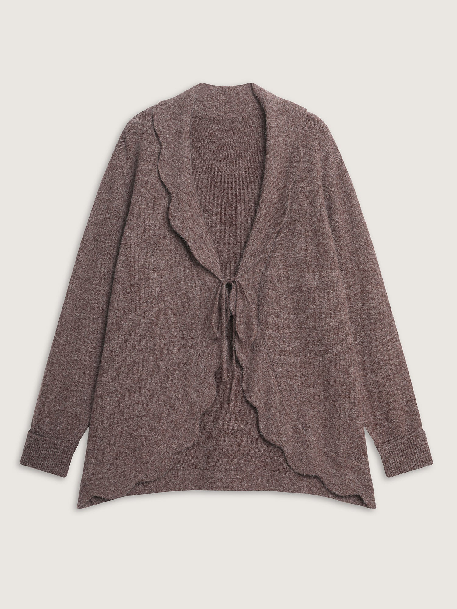 Wavy Arc Hem Tie-Front Knit Cardigan - Image 9