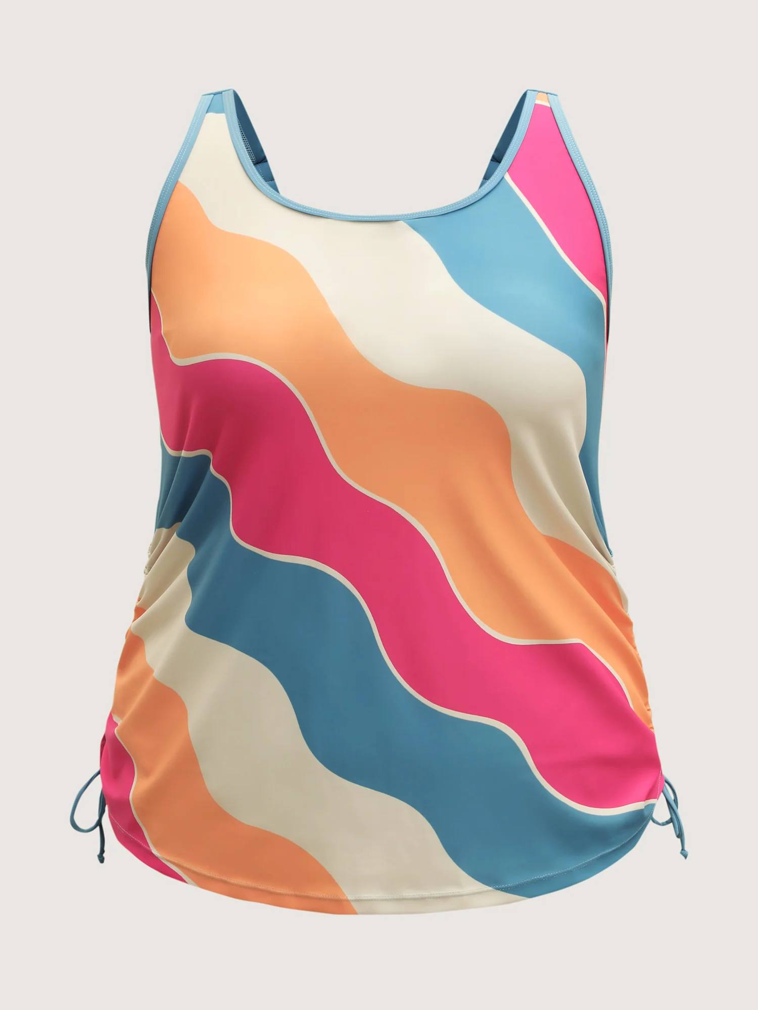 Wavy Color Block Side Drawstring Swim Top - Image 7