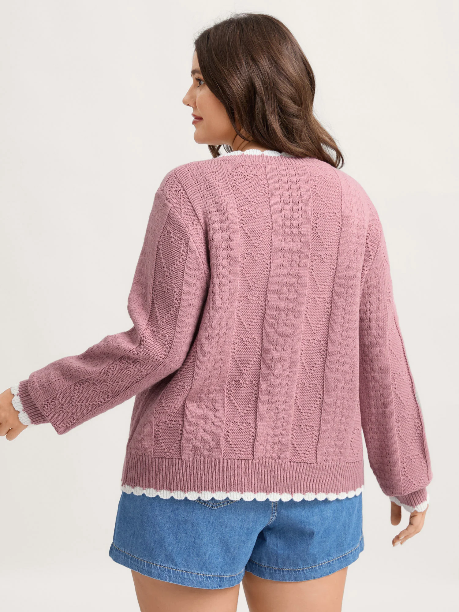 Wavy Contrast Edges Textured Knit Cardigan - Image 5