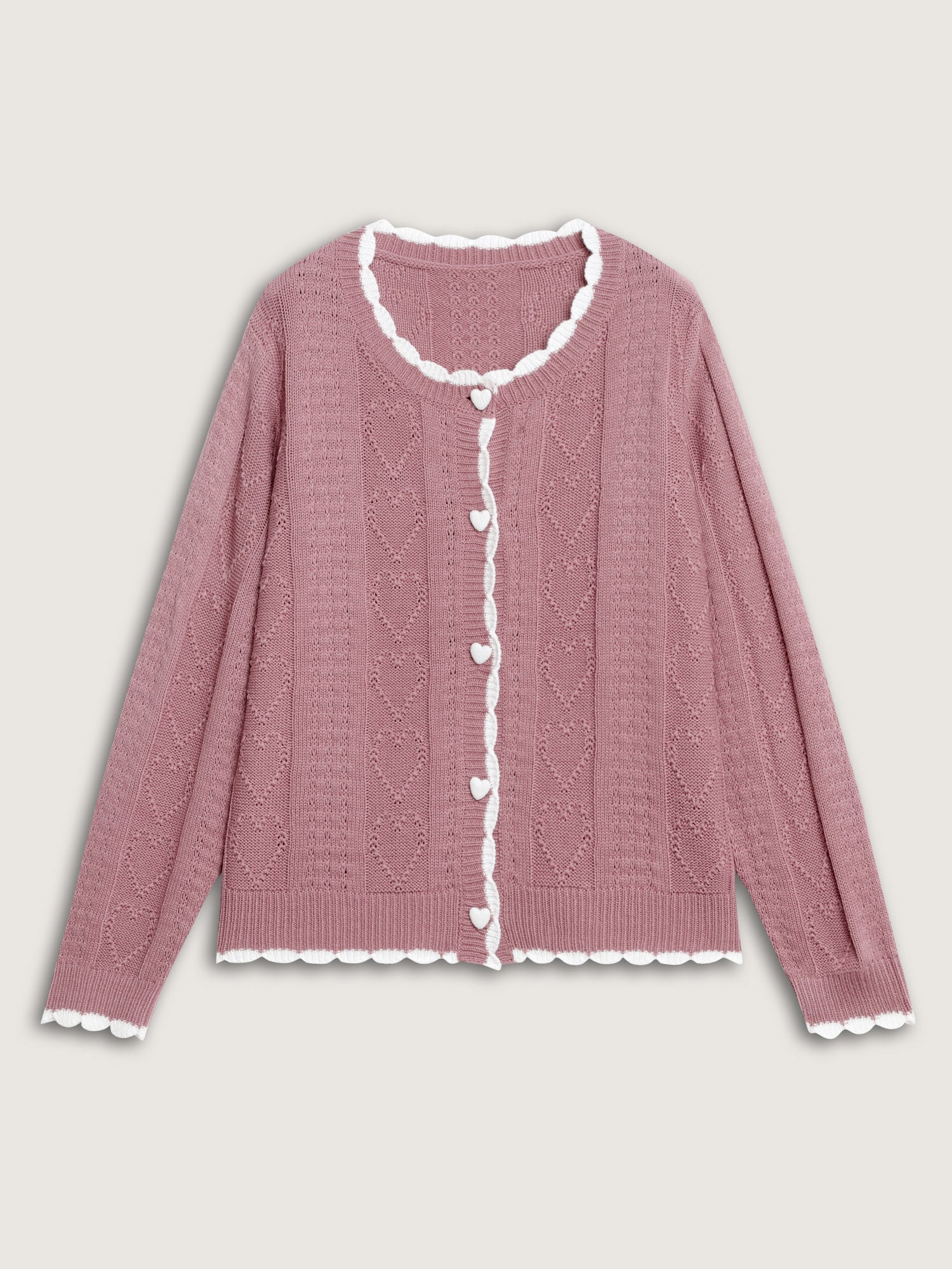 Wavy Contrast Edges Textured Knit Cardigan - Image 8
