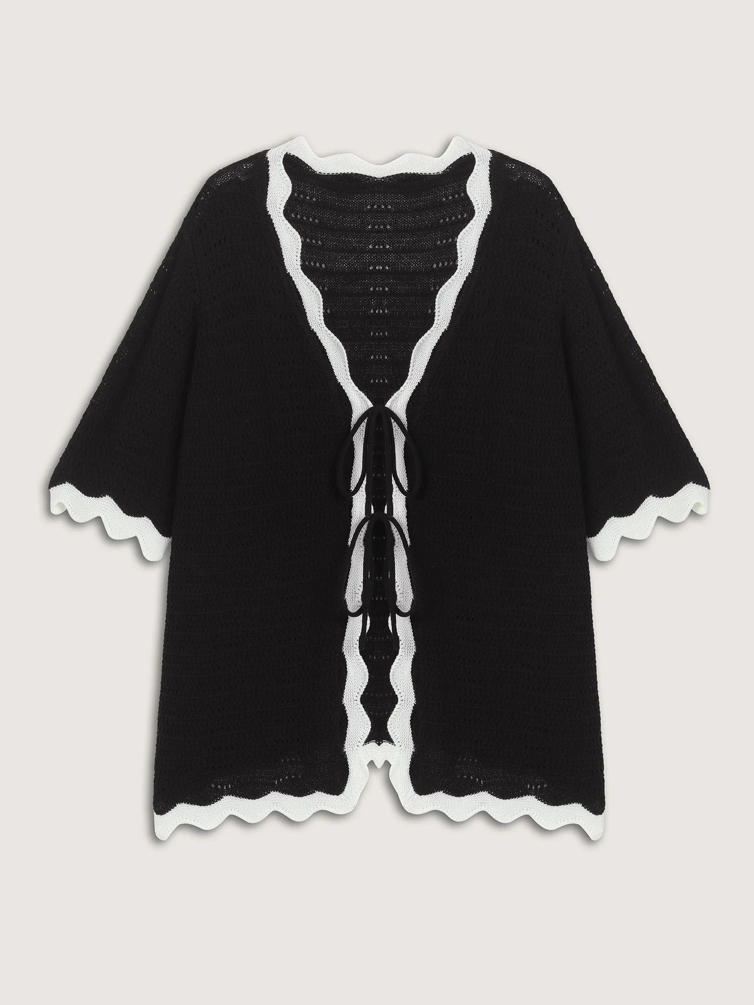 Wavy Edge Color Contrast Tied Lightweight Cardigan - Image 6