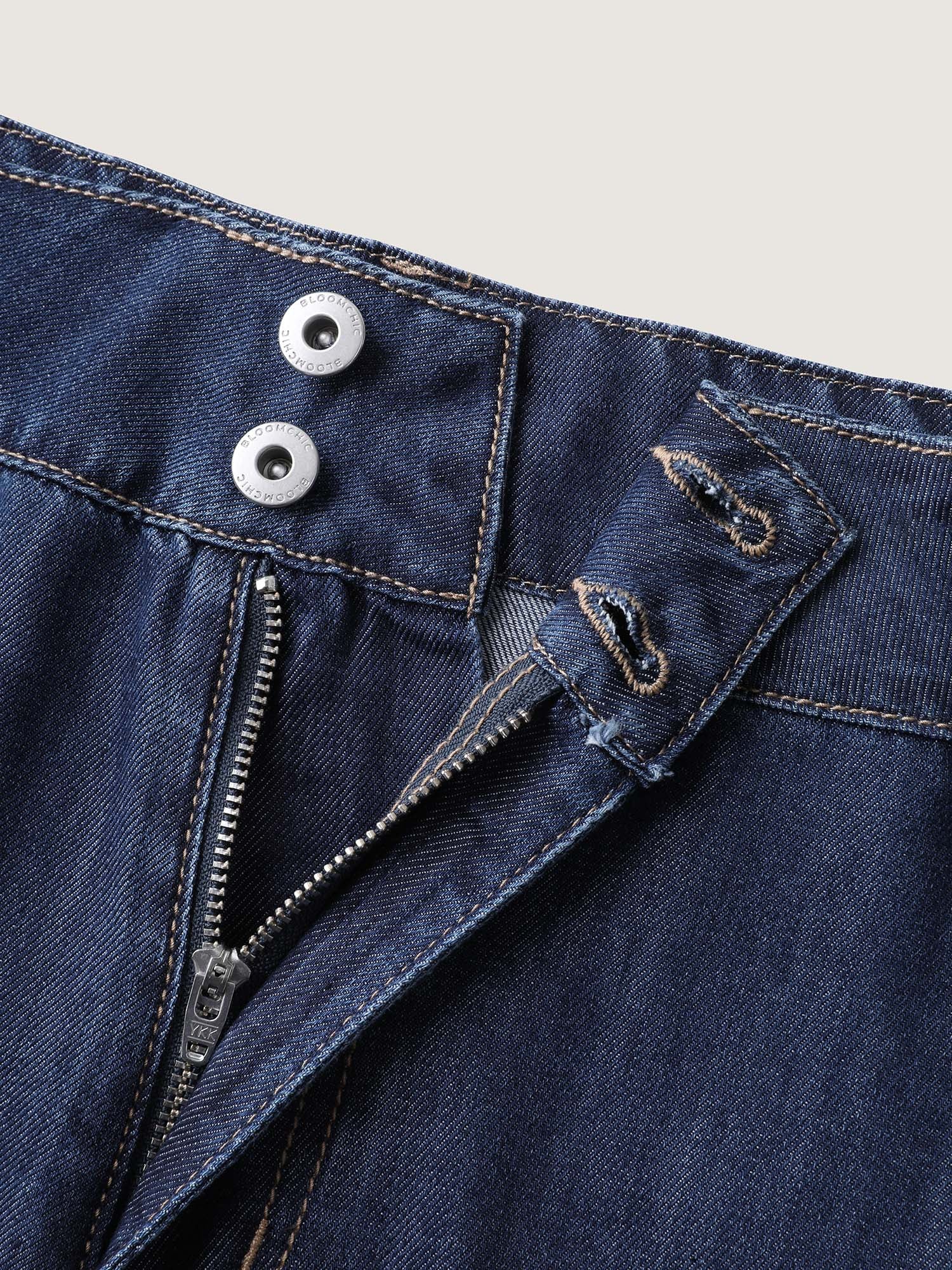 Wavy Hem Detail Wide-Leg Jeans - Image 7