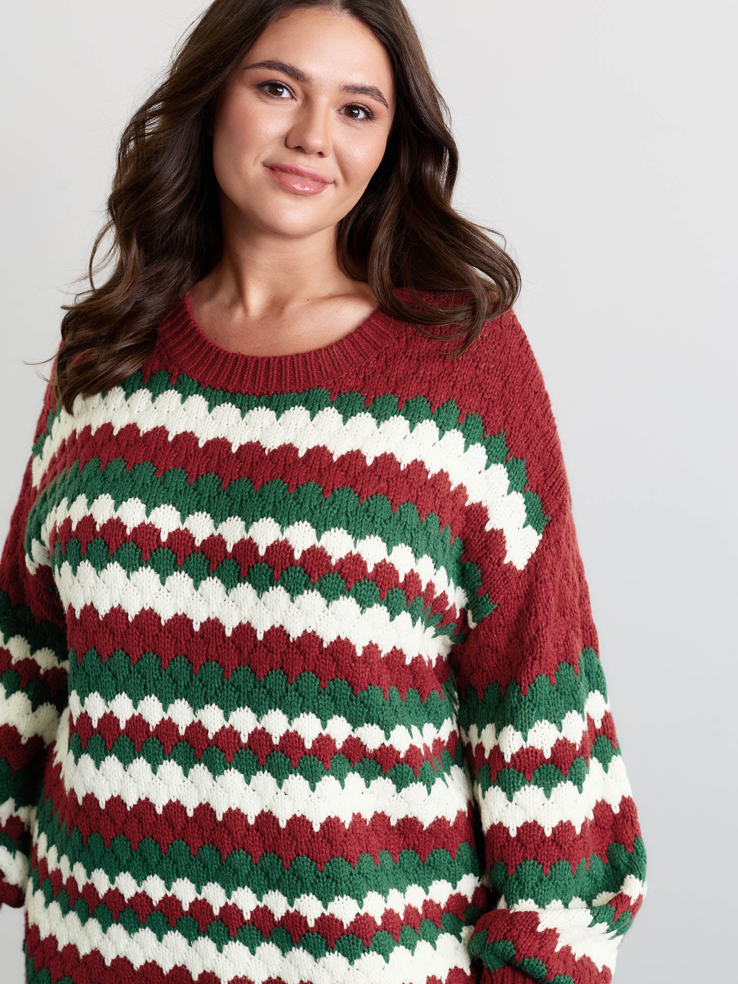 Wavy Holiday Stripes Textured Pullover - Image 2