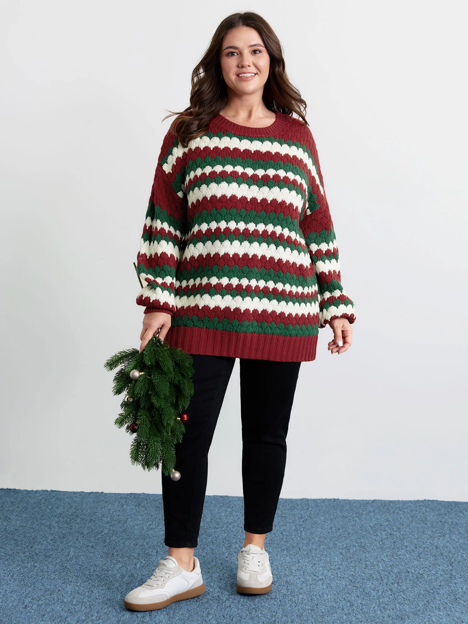 Wavy Holiday Stripes Textured Pullover - Image 3