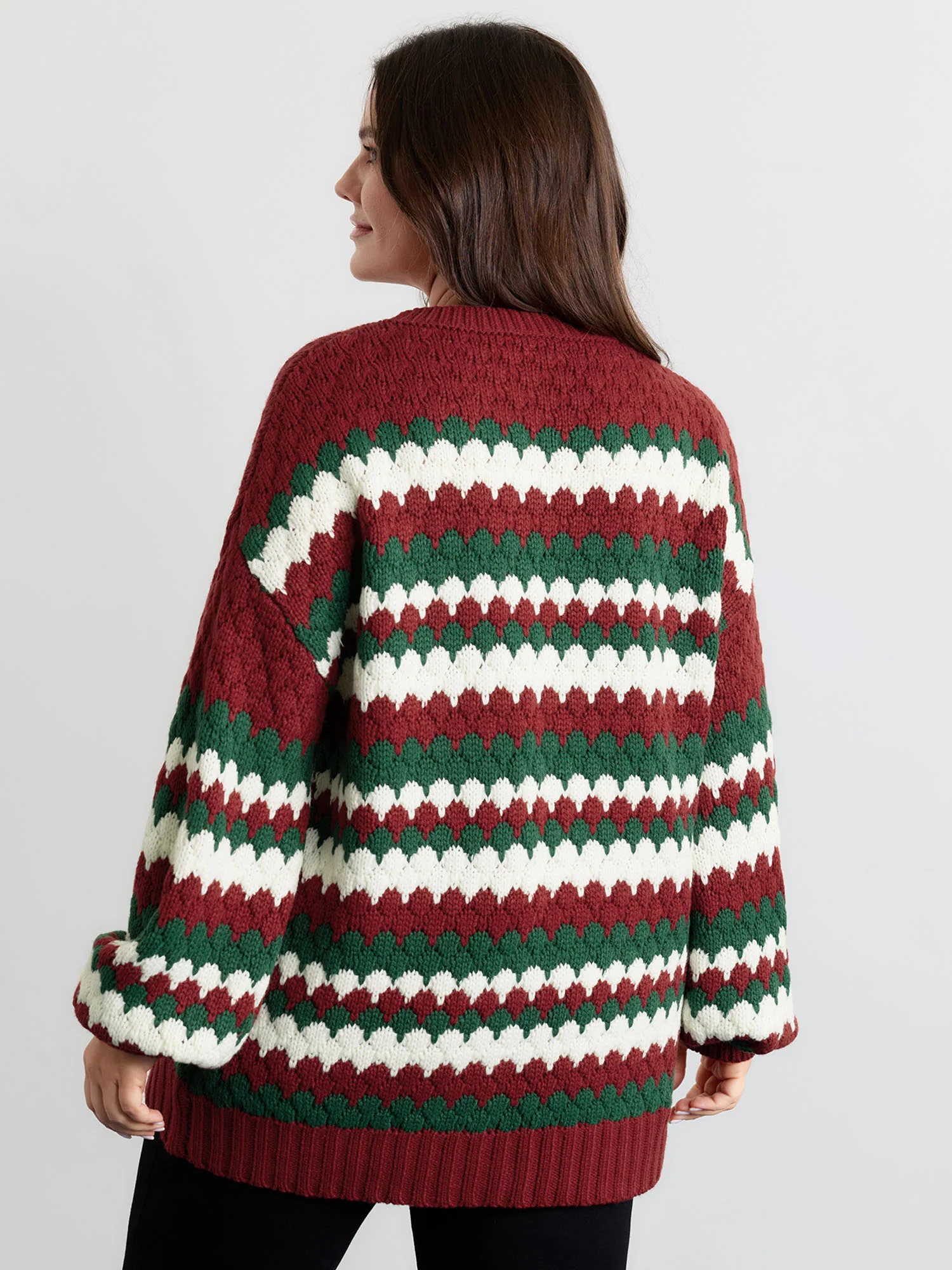 Wavy Holiday Stripes Textured Pullover - Image 4