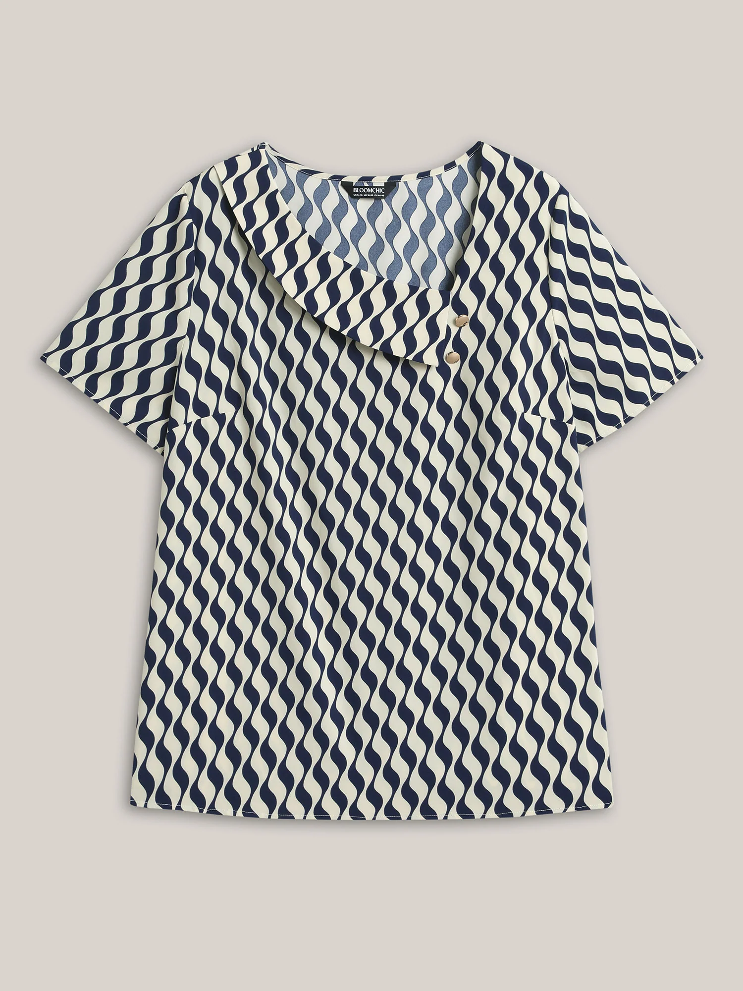 Wavy Print Asymmetrical Neckline Blouse - Image 5