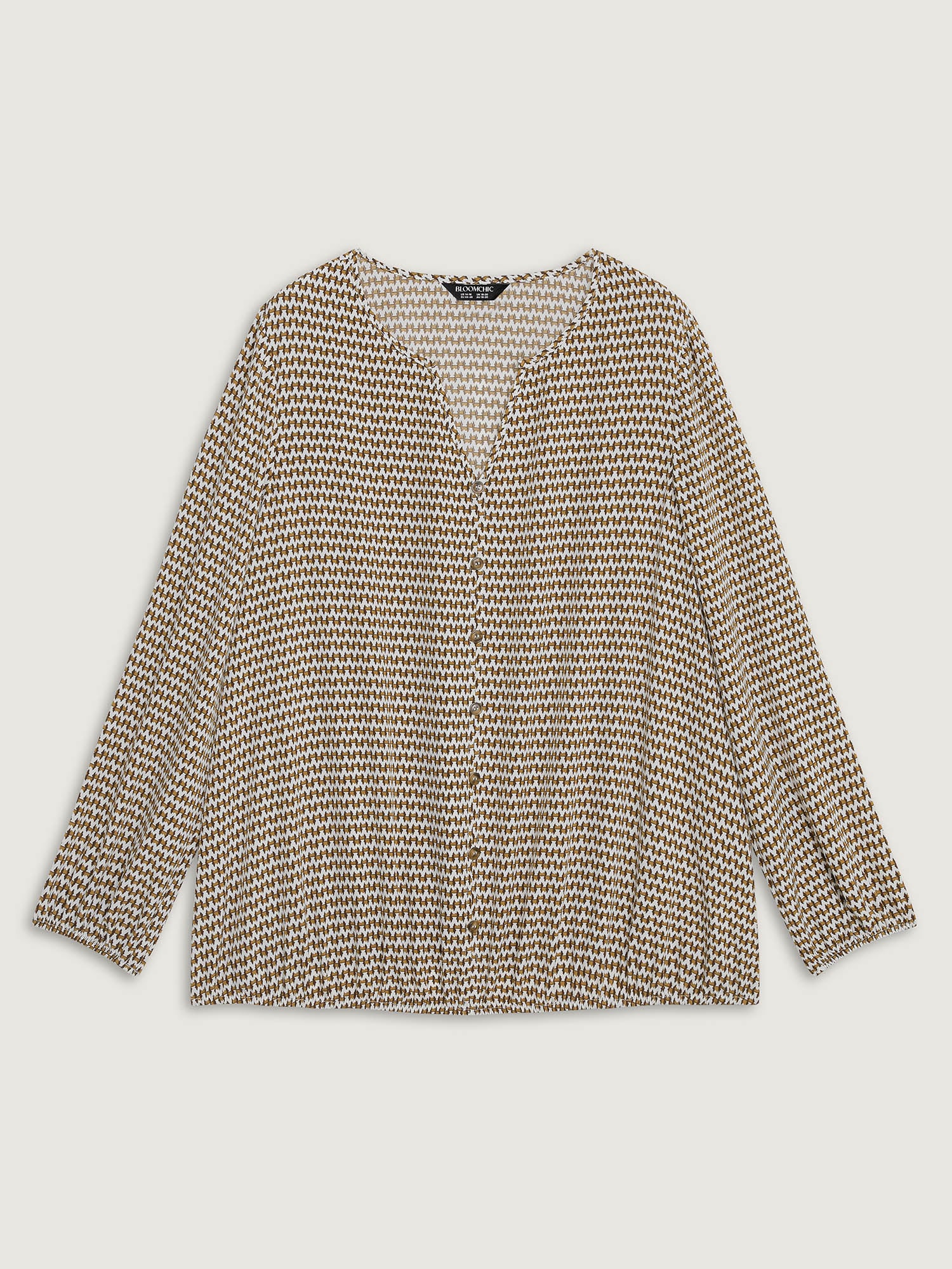 Wavy Stripe Button Detail Split Neck Blouse - Image 8
