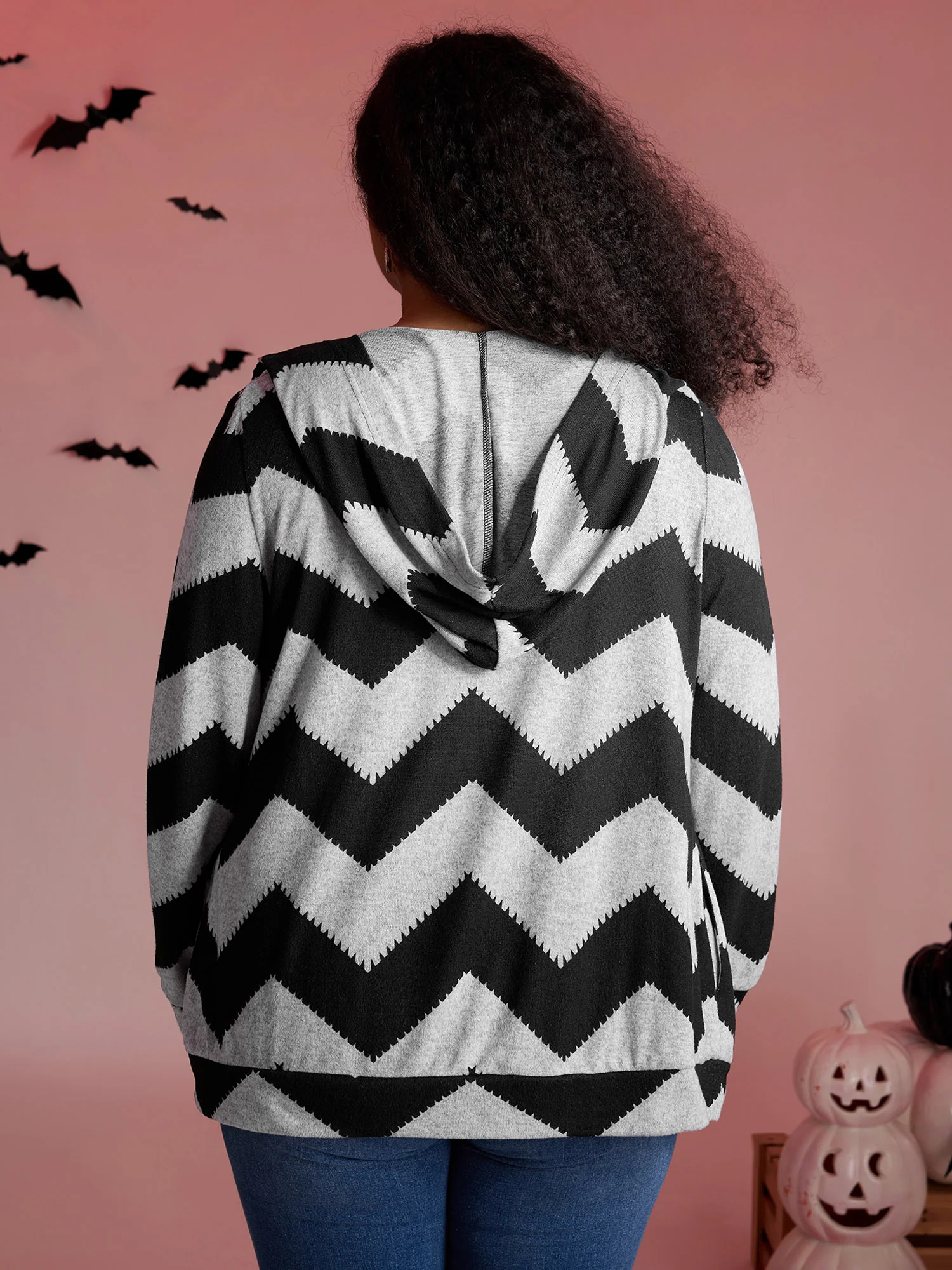 Wavy Stripe Skull Embroidery Zipper Hoodie - Image 6