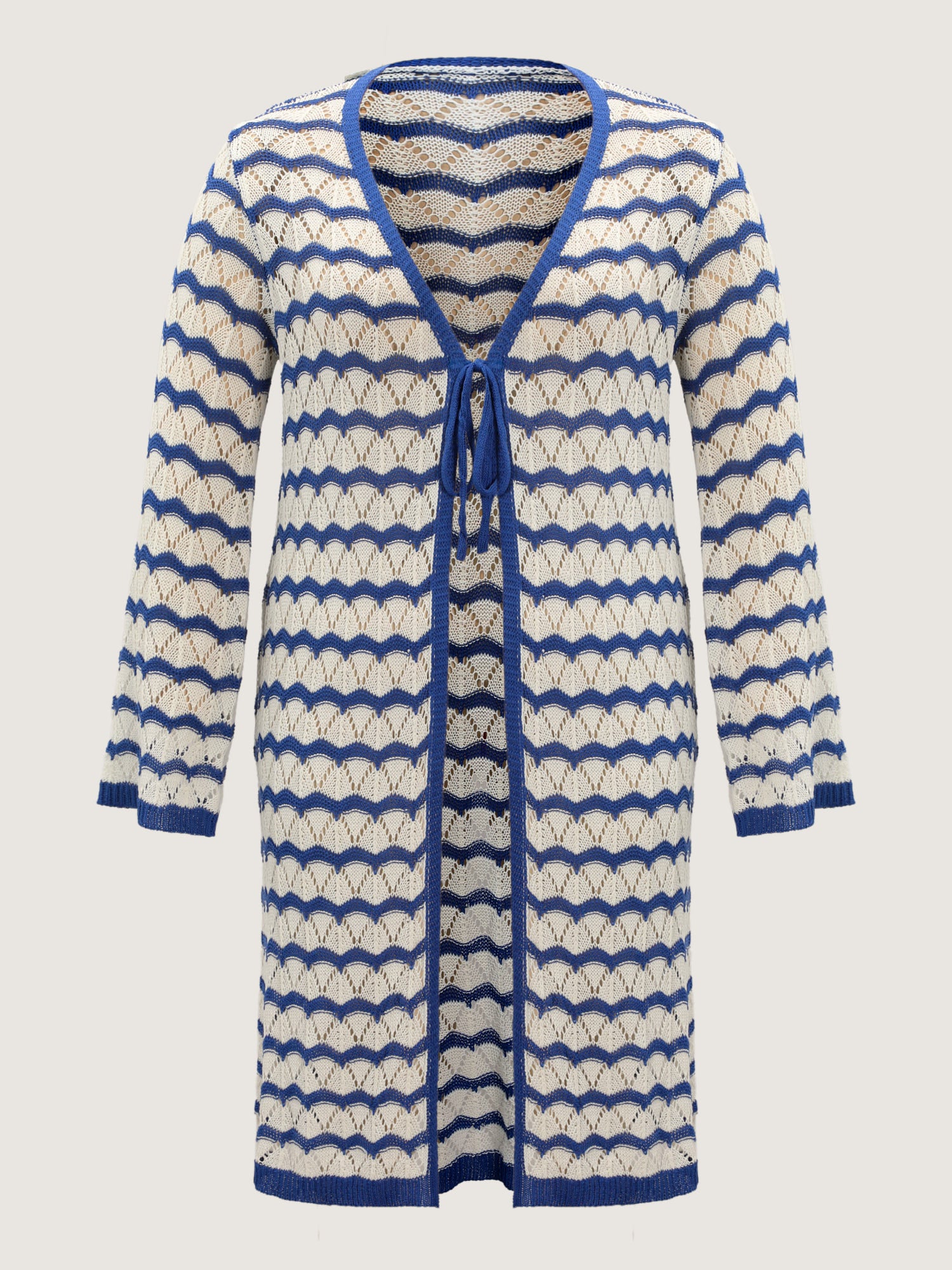 Wavy Striped Color Contrast Textured Swim Cover-Up - Image 8
