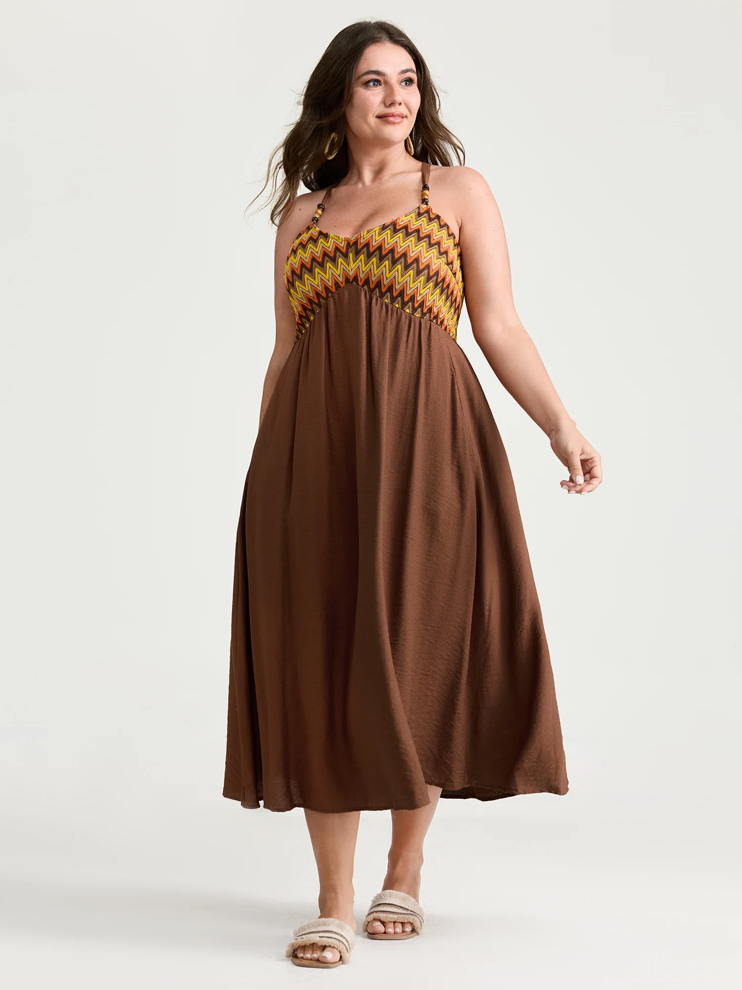 Wavy Stripes Color Contrast Midi Cami Dress - Image 2