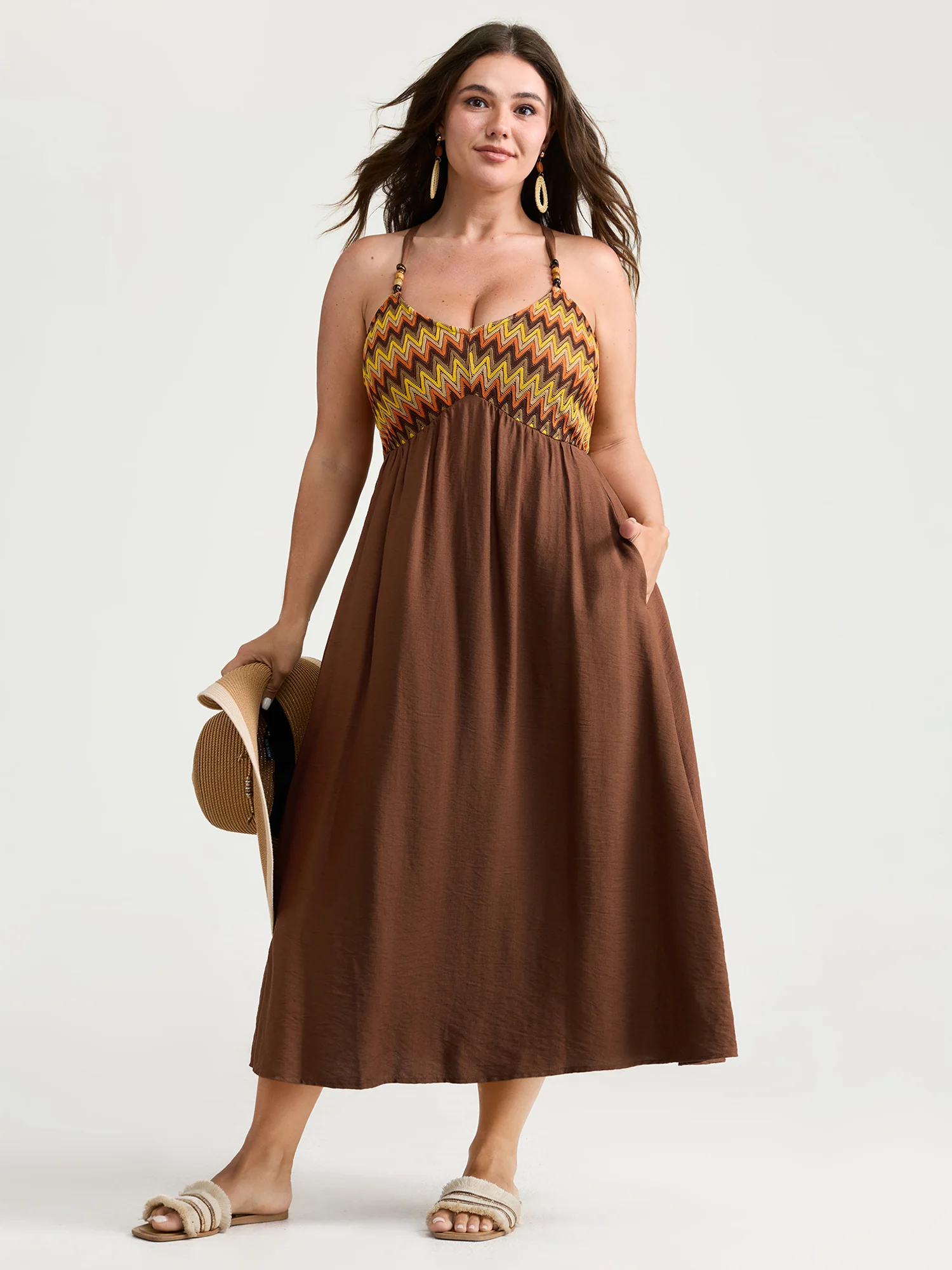 Wavy Stripes Color Contrast Midi Cami Dress - Image 3