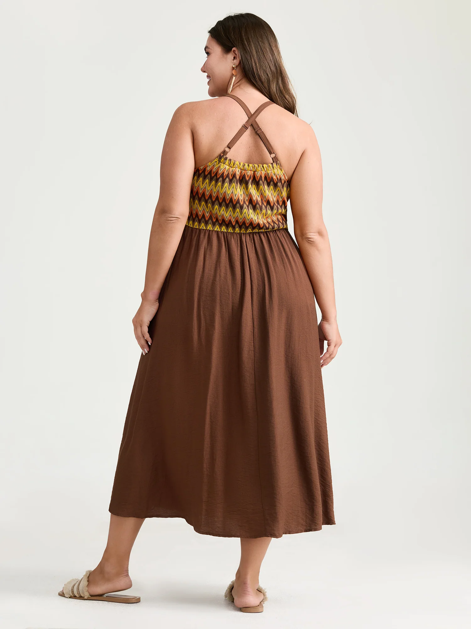 Wavy Stripes Color Contrast Midi Cami Dress - Image 4