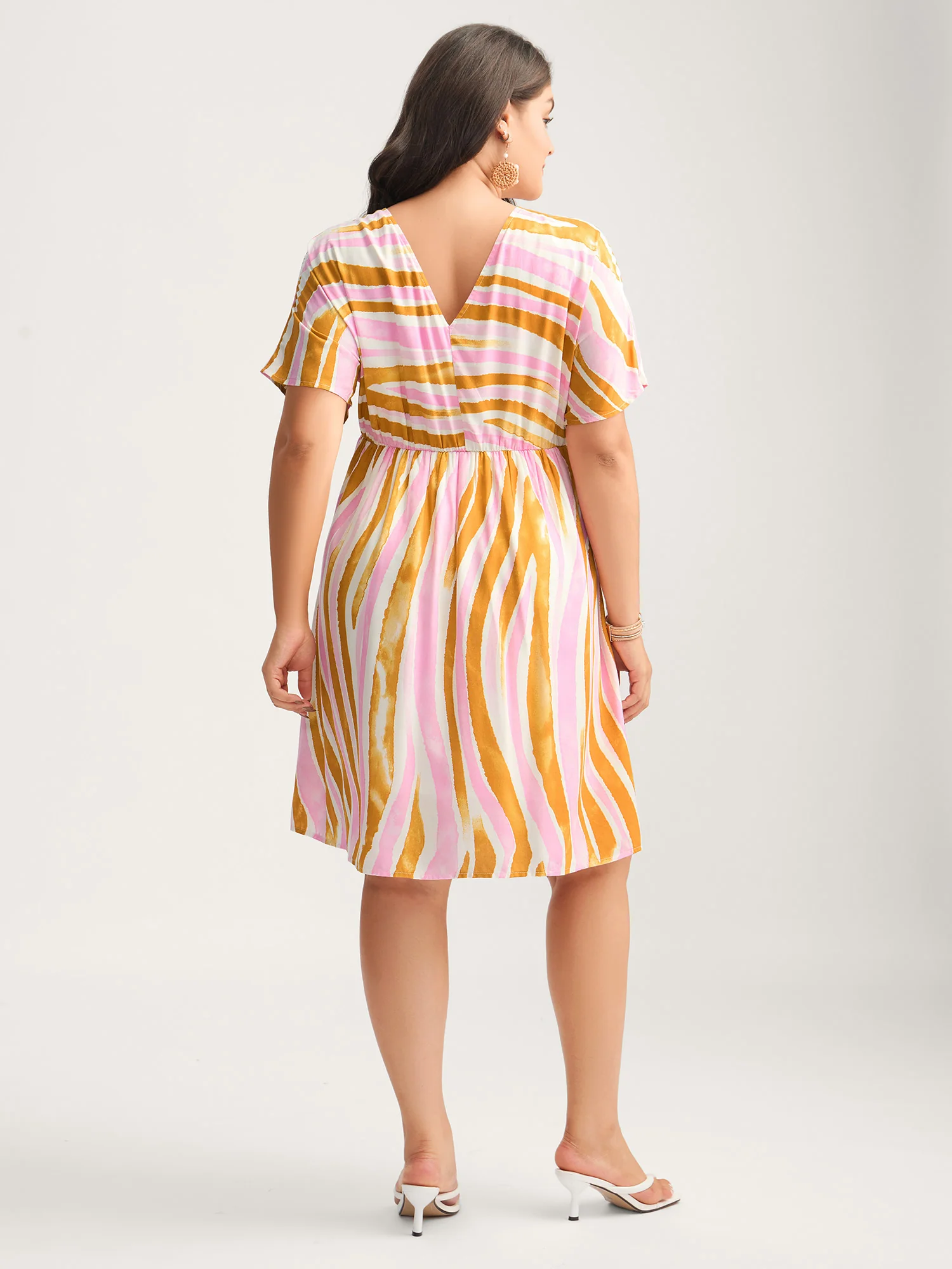 Wavy Stripes Neck Tie Tiered Midi Dress - Image 4