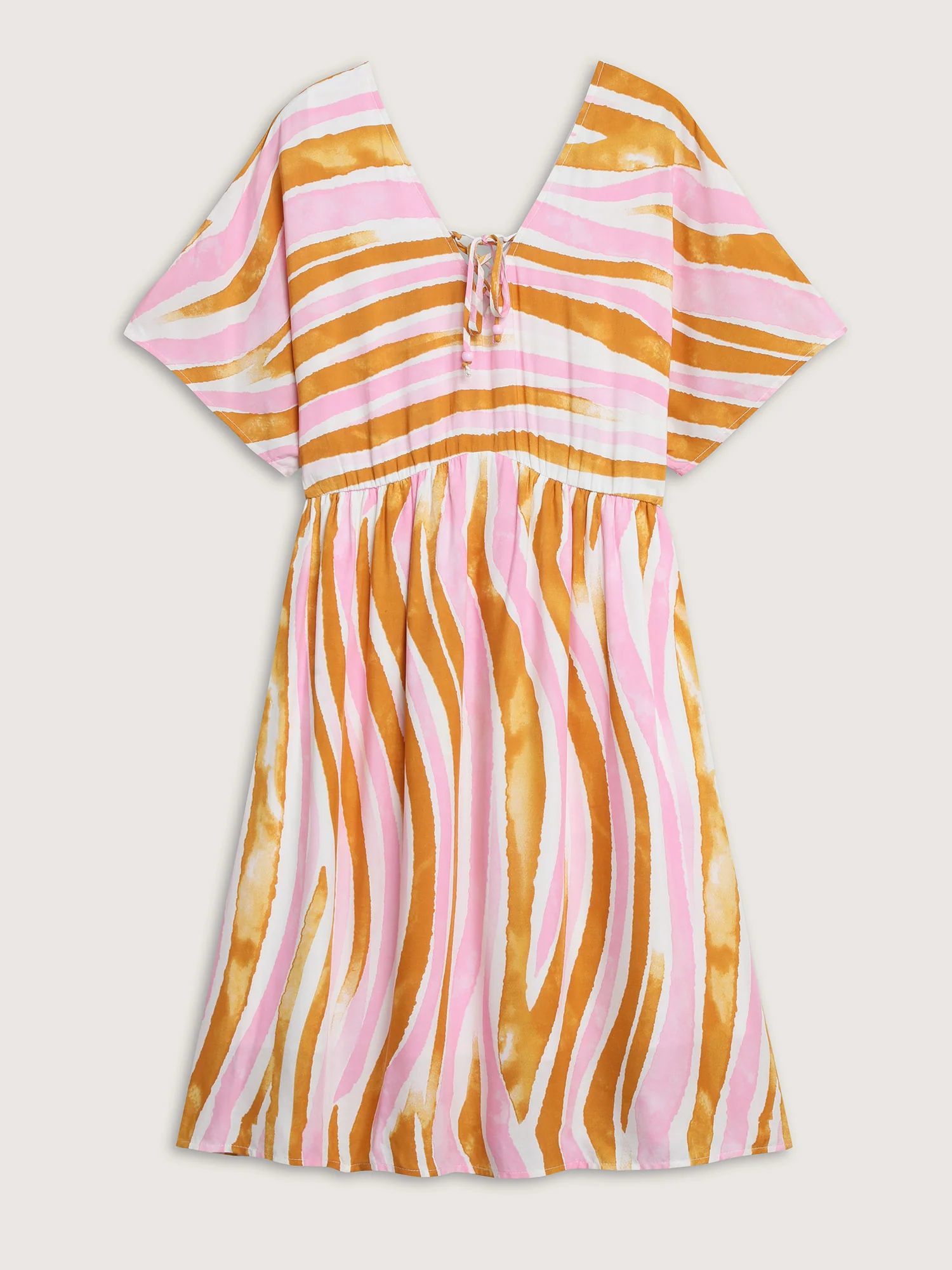 Wavy Stripes Neck Tie Tiered Midi Dress - Image 7