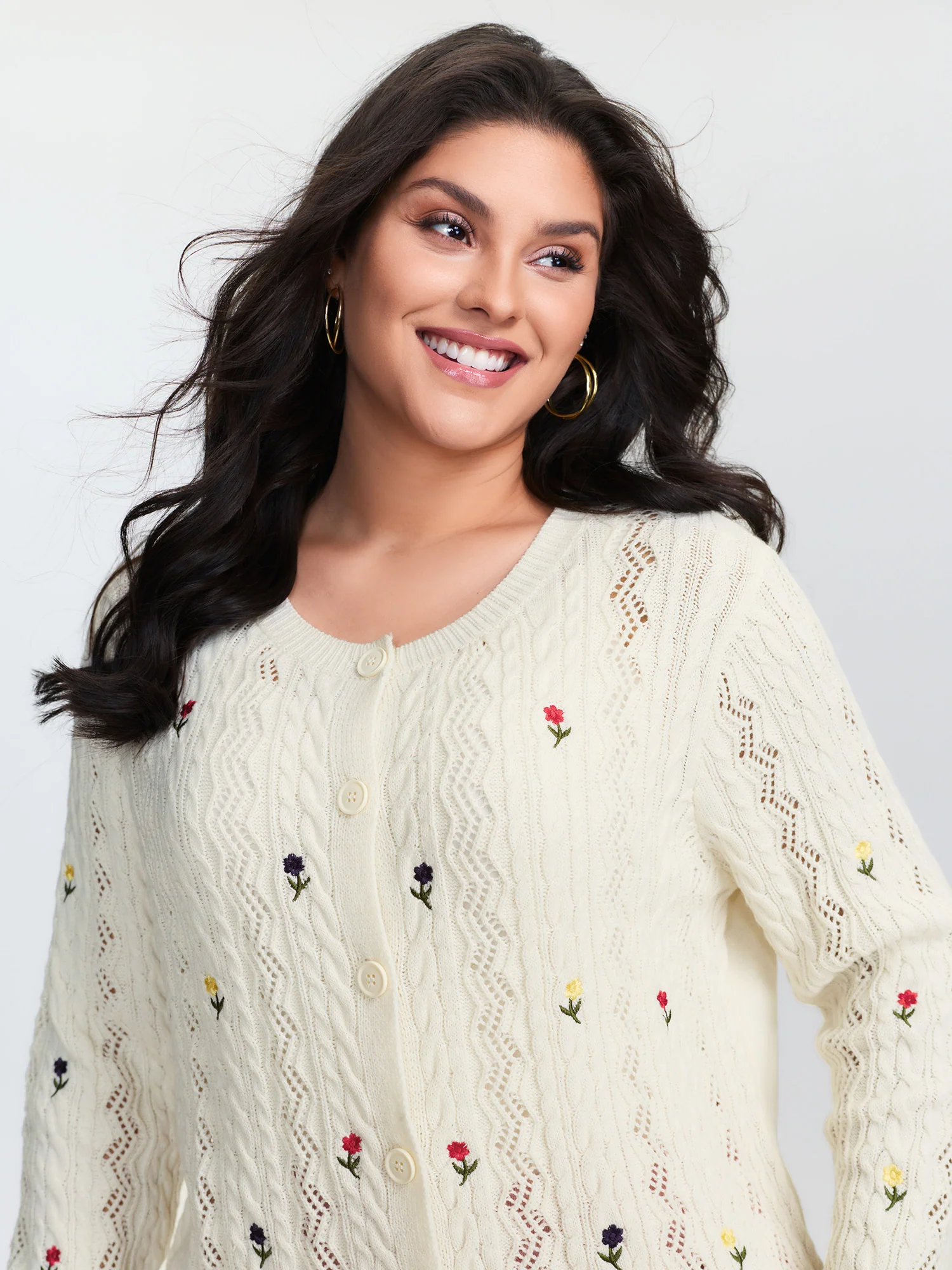 Wavy Textured Button Knit Cardigan - Image 2
