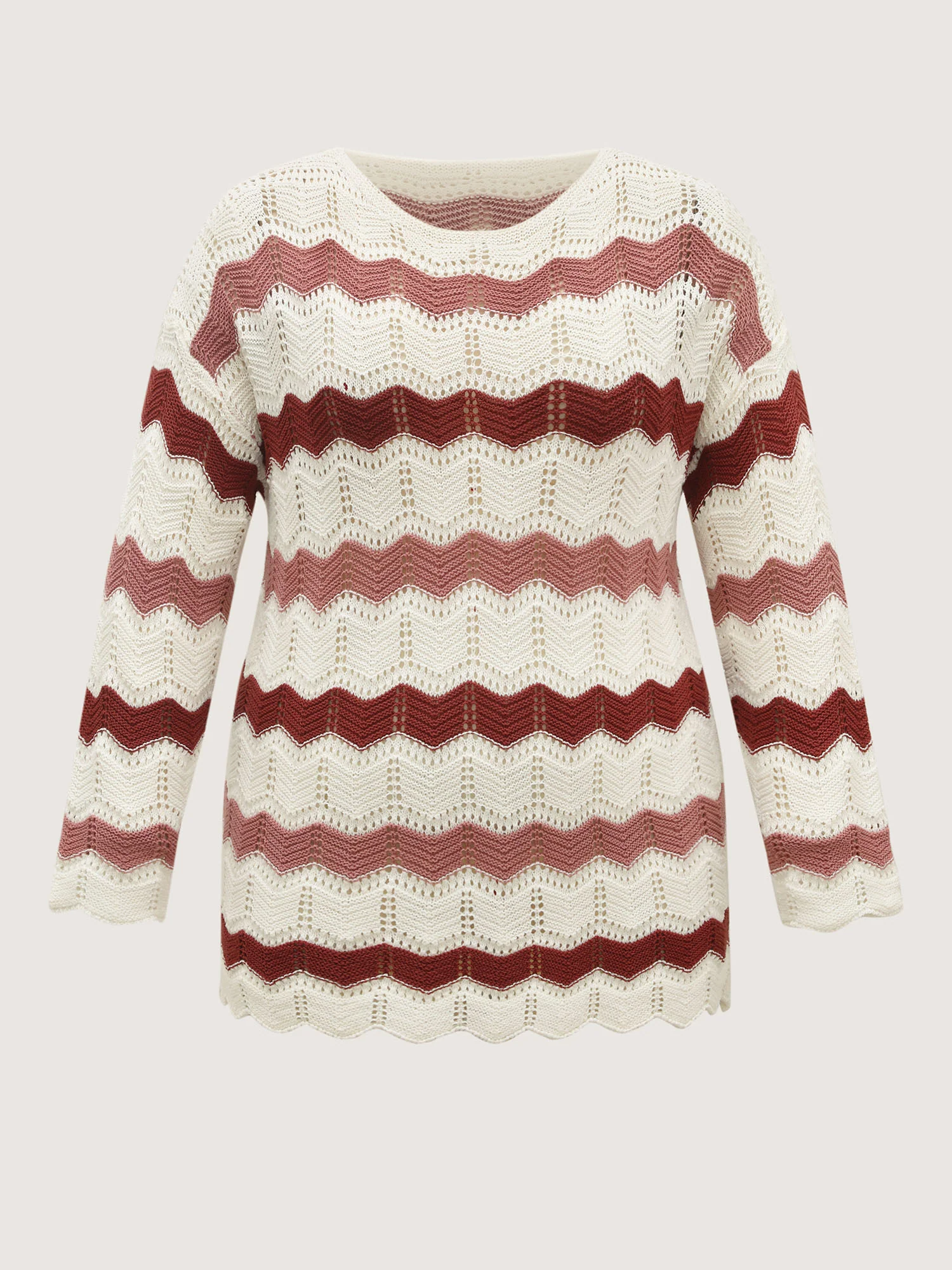 Wavy Textured Stripes Cut-Out Lightweight Pullover - Image 6
