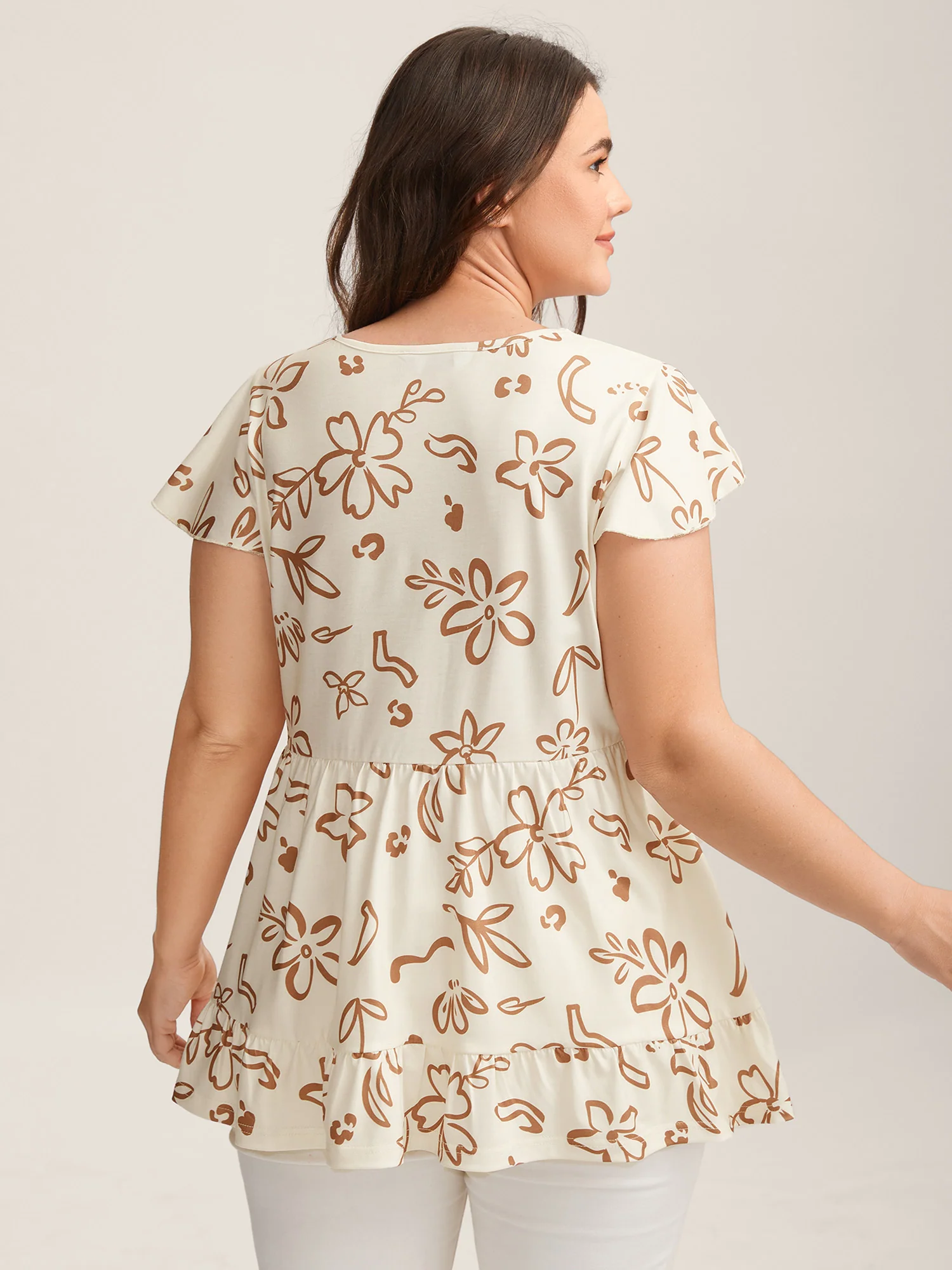Whimsical Floral Print Button Detail Top - Image 4