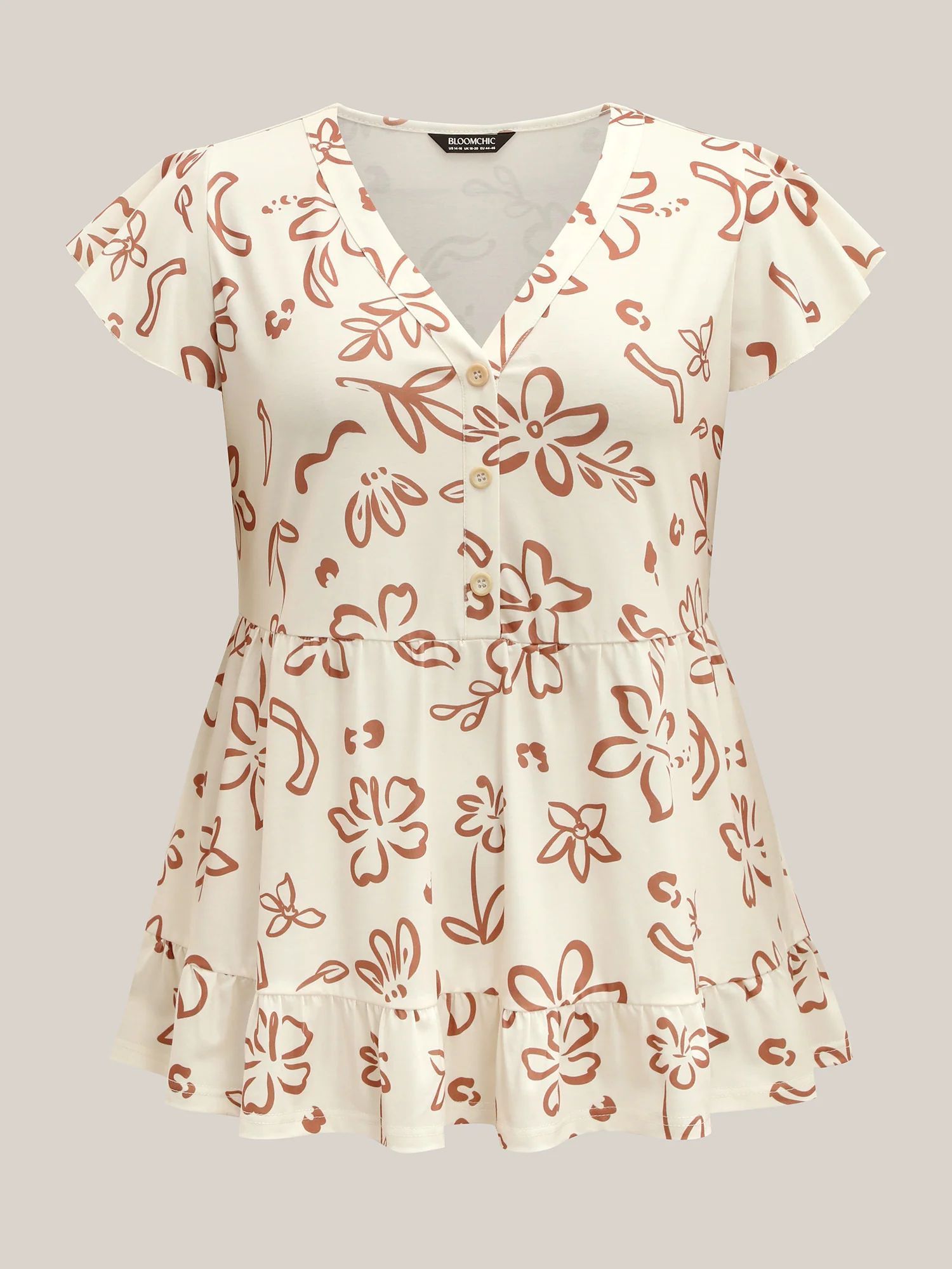 Whimsical Floral Print Button Detail Top - Image 5