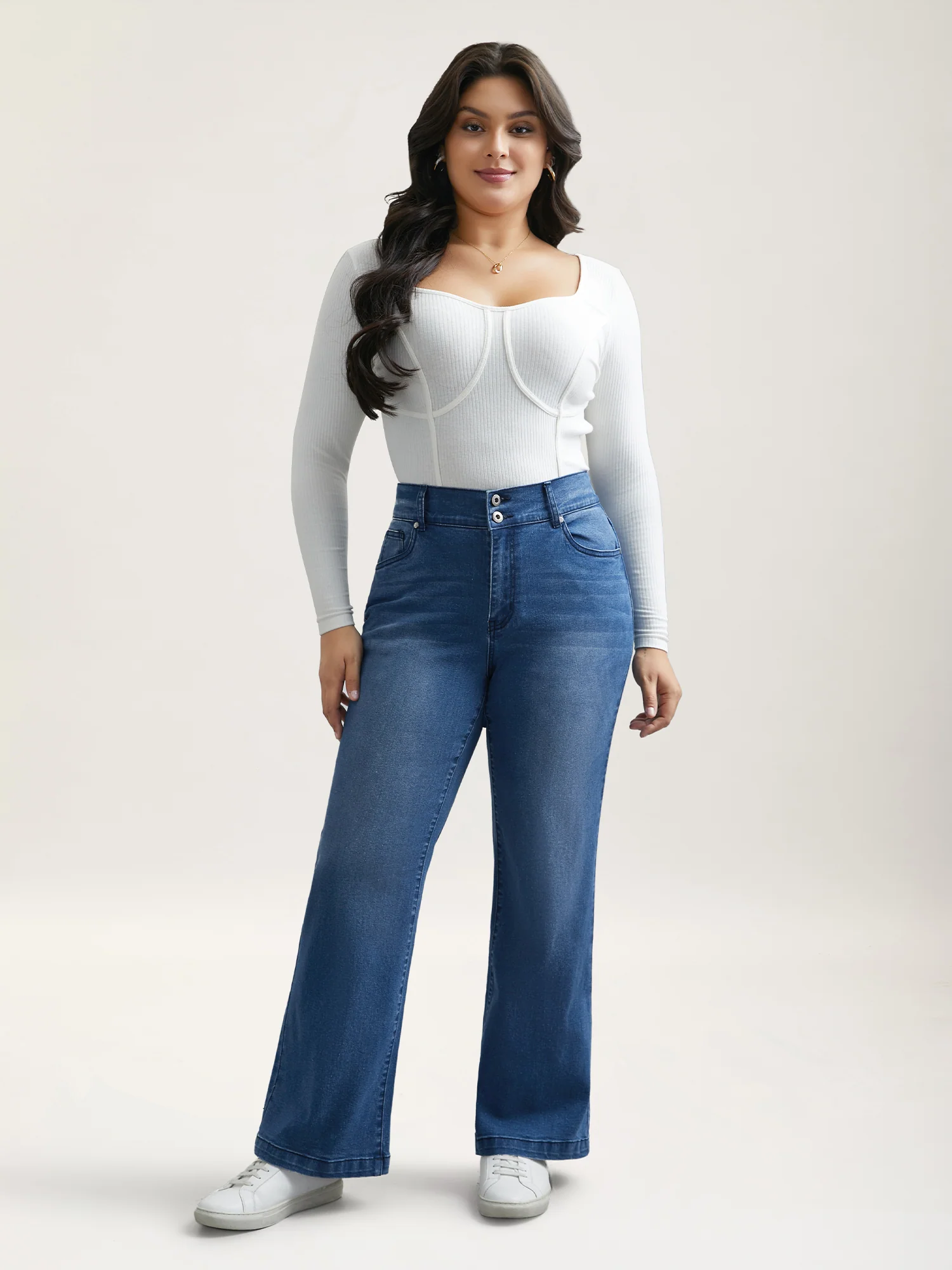 Whiskered Stretchy Waist Bootcut Jeans - Image 3
