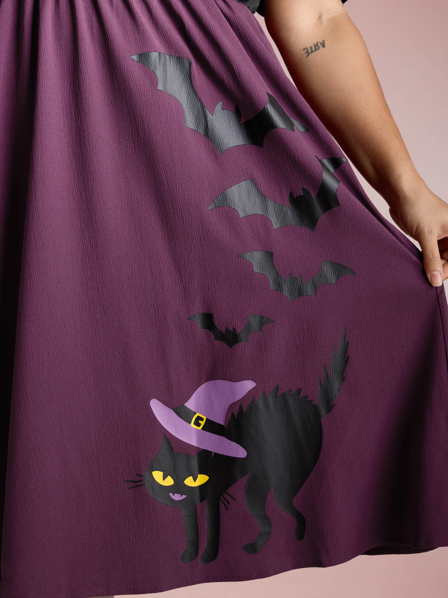 Wicked Halloween Print Contrast Button Midi Dress - Image 2