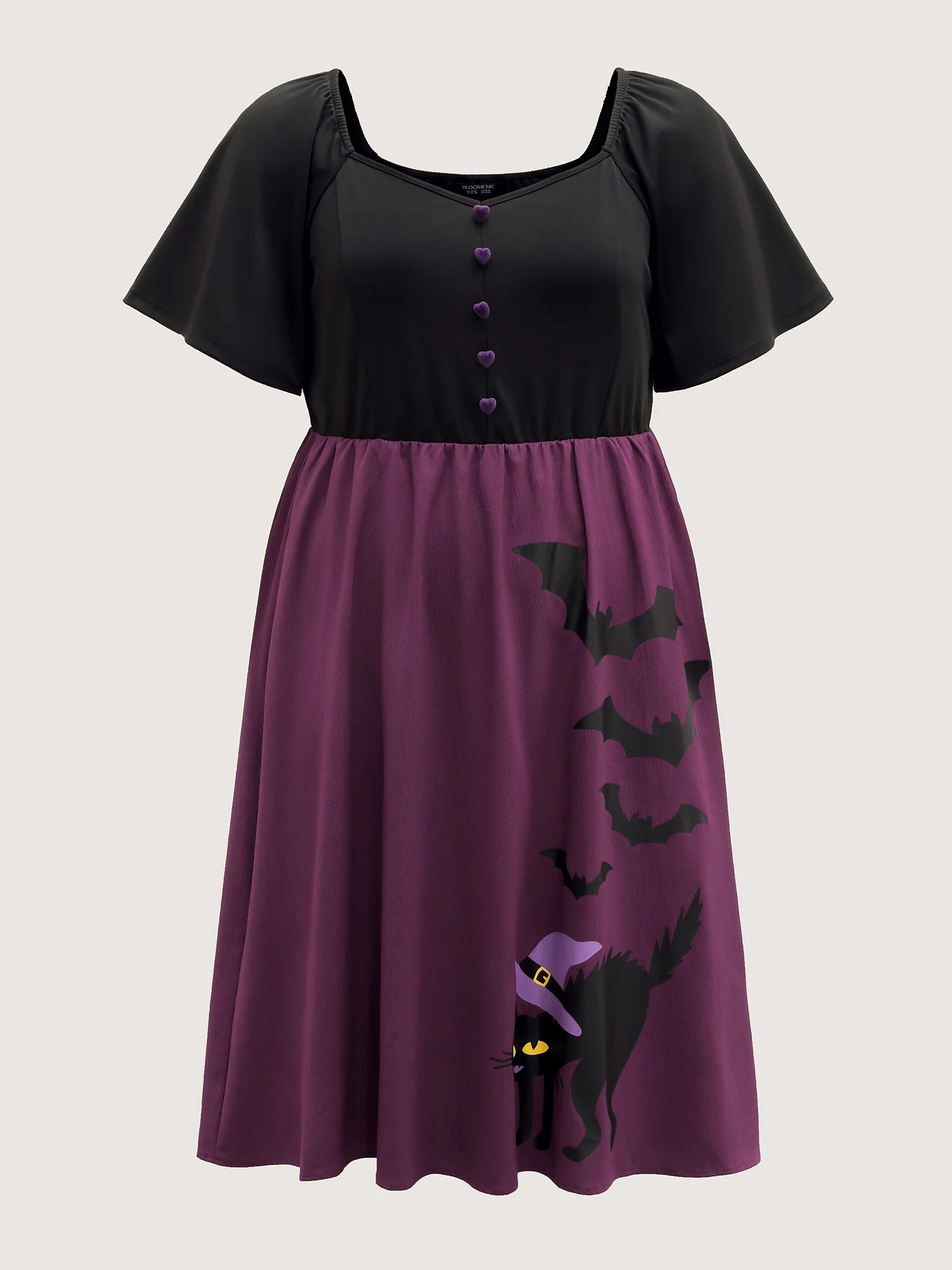 Wicked Halloween Print Contrast Button Midi Dress - Image 8