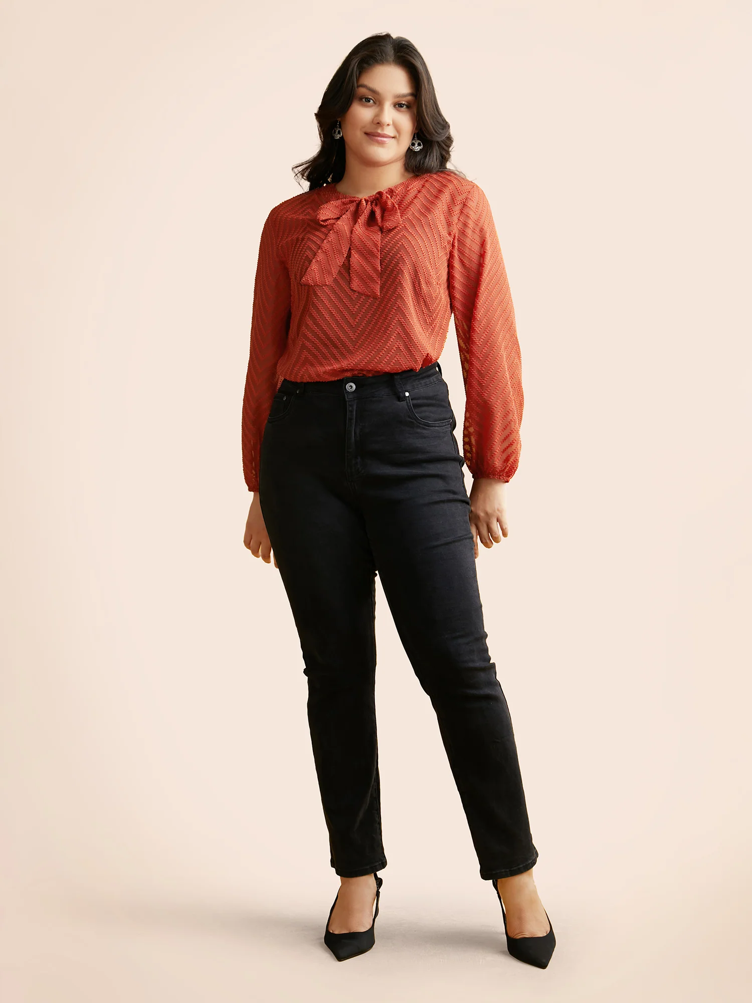 Wicked Neck Ribbon Lantern Sleeve Blouse - Image 2